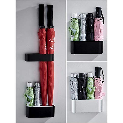 Modern Aluminum Wall Mount Umbrella Stand - 2-Tier Umbrella Holder for Long & Short Folding Umbrellas, Canes & Baby Toys - Durable Outdoor & Indoor Home Organization Solution for Porch, Patio, Entryway & Garage (Black)
