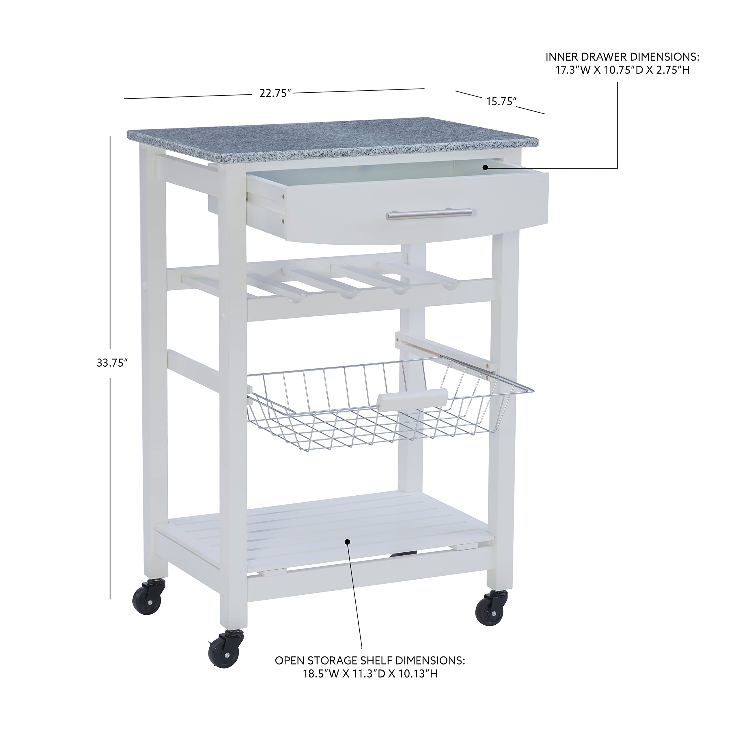 Linon White Kitchen Island Cart with Storage Shelf - 22.88 x 15.75 x 33.88 Inches - Mobile Workstation for Small Kitchens, Breakfast Bars & Food Prep Areas
