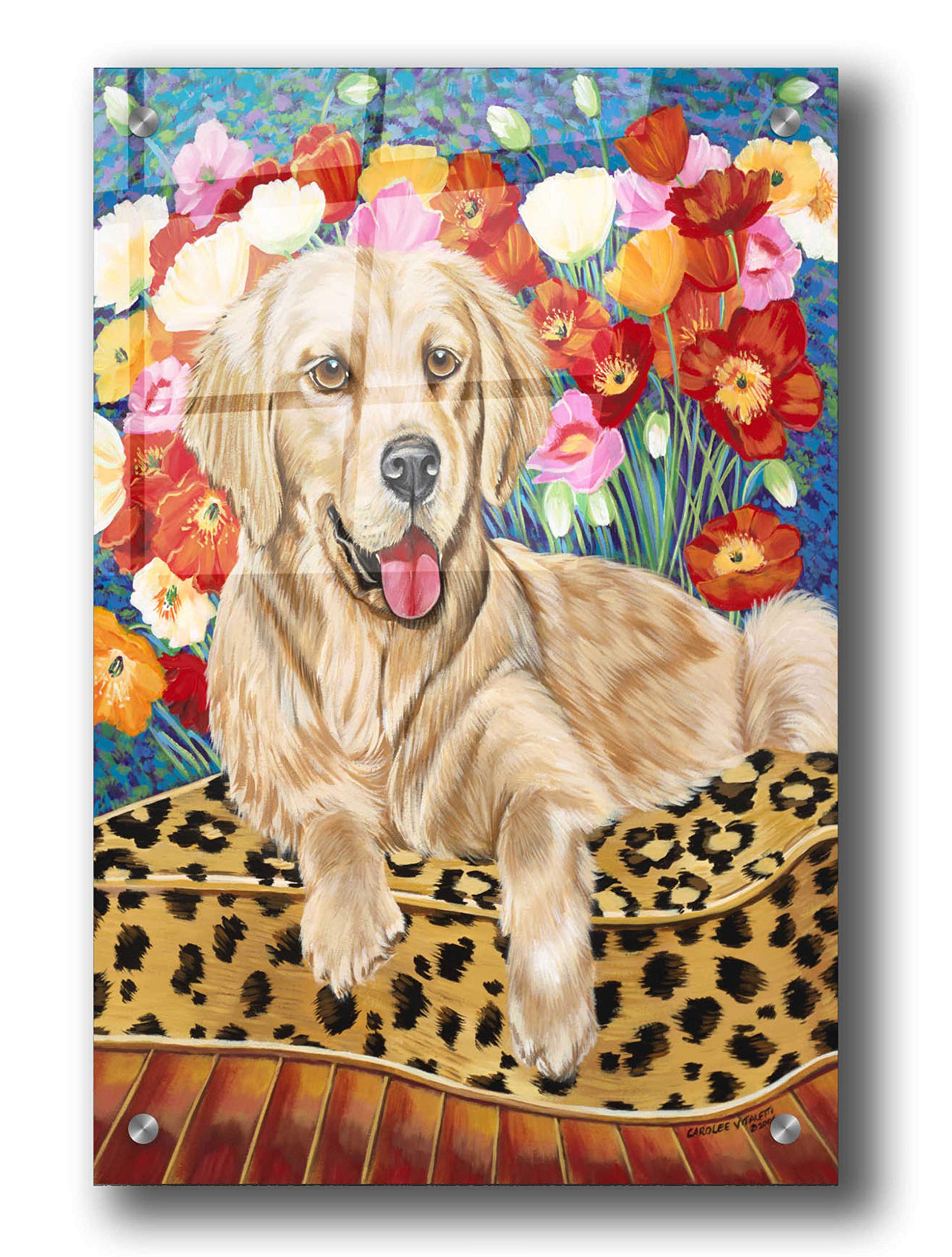 Golden Retriever Acrylic Glass Wall Art by Carolee Vitaletti - 24x36 Inch Modern Dog Painting for Living Room, Bedroom & Office Decor