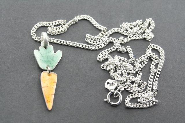 2-Piece Carrot Pendant Necklace - Sterling Silver with Enamel on 45cm Link Chain - Perfect for Easter Gifts, Spring Fashion & Vegetable Lover Jewelry