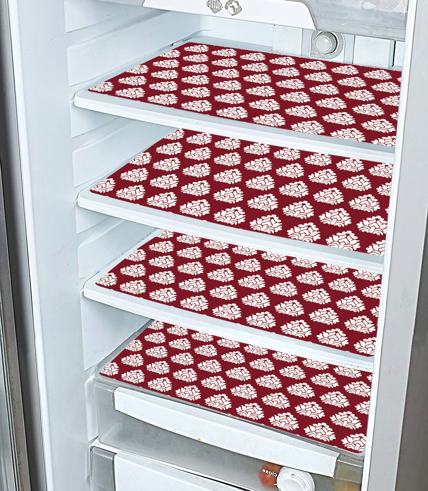 Kuber Industries 6-Pack Maroon Flower Print PVC Table Placemats - Waterproof & Heat-Resistant Kitchen Dining Mats for Home, Restaurants, and Parties (Set of 6)