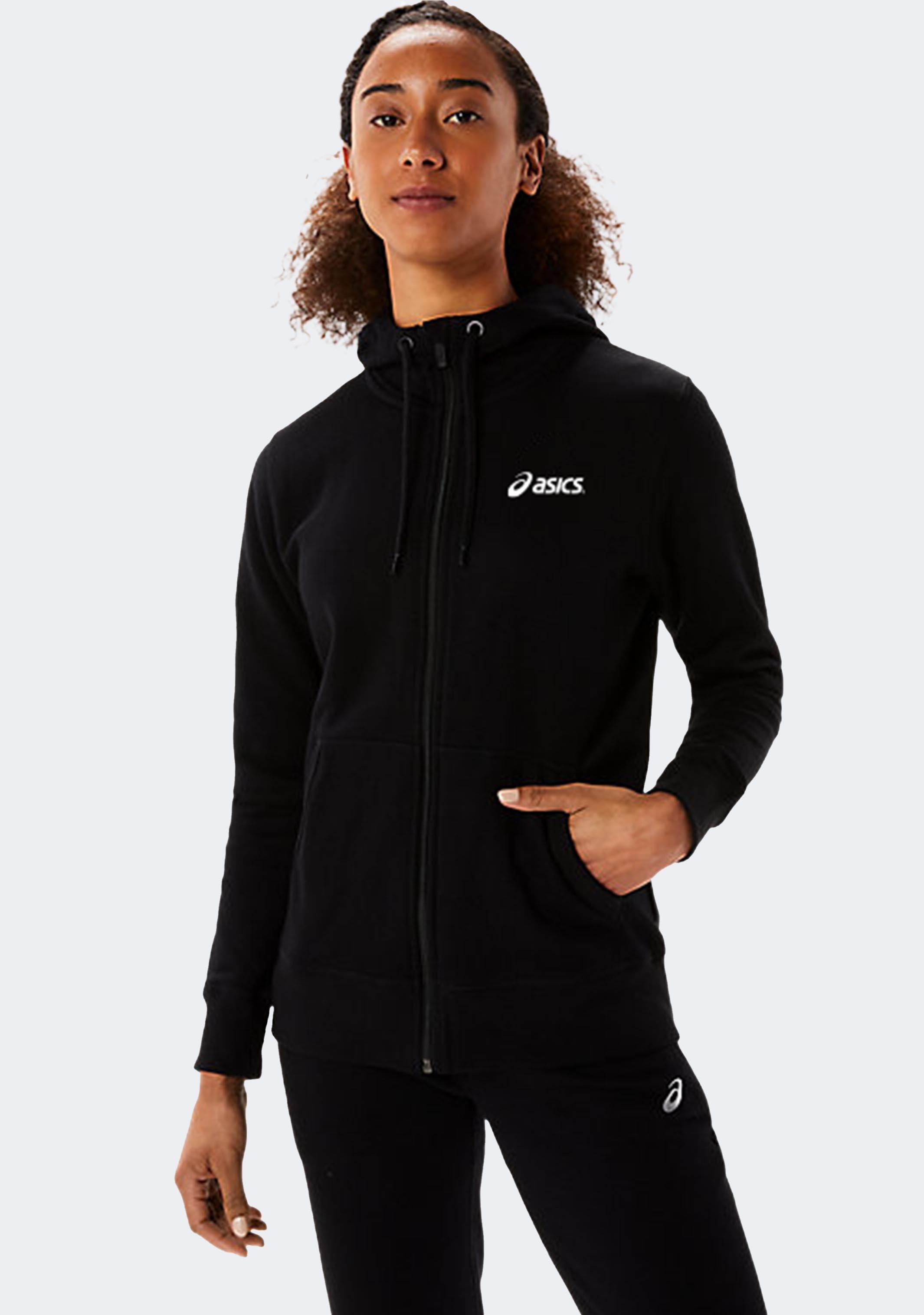 ASICS Women's Zip-Thru Hoodie - Lightweight Running Jacket with Full-Zip Front & Hood - Perfect for Jogging, Gym & Outdoor Activities (Black)