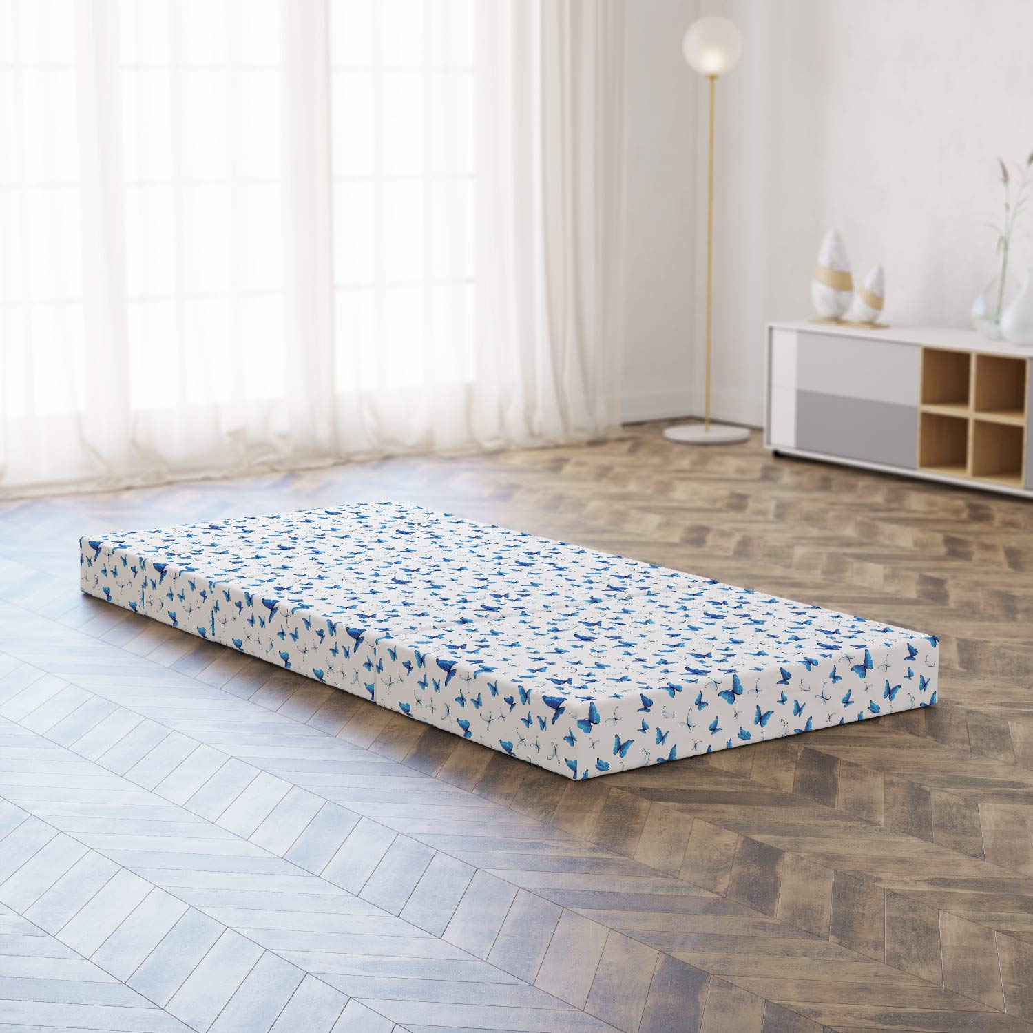 Ambesonne Butterfly Foldable Mattress - Rainforest Wilderness Design, 74.8