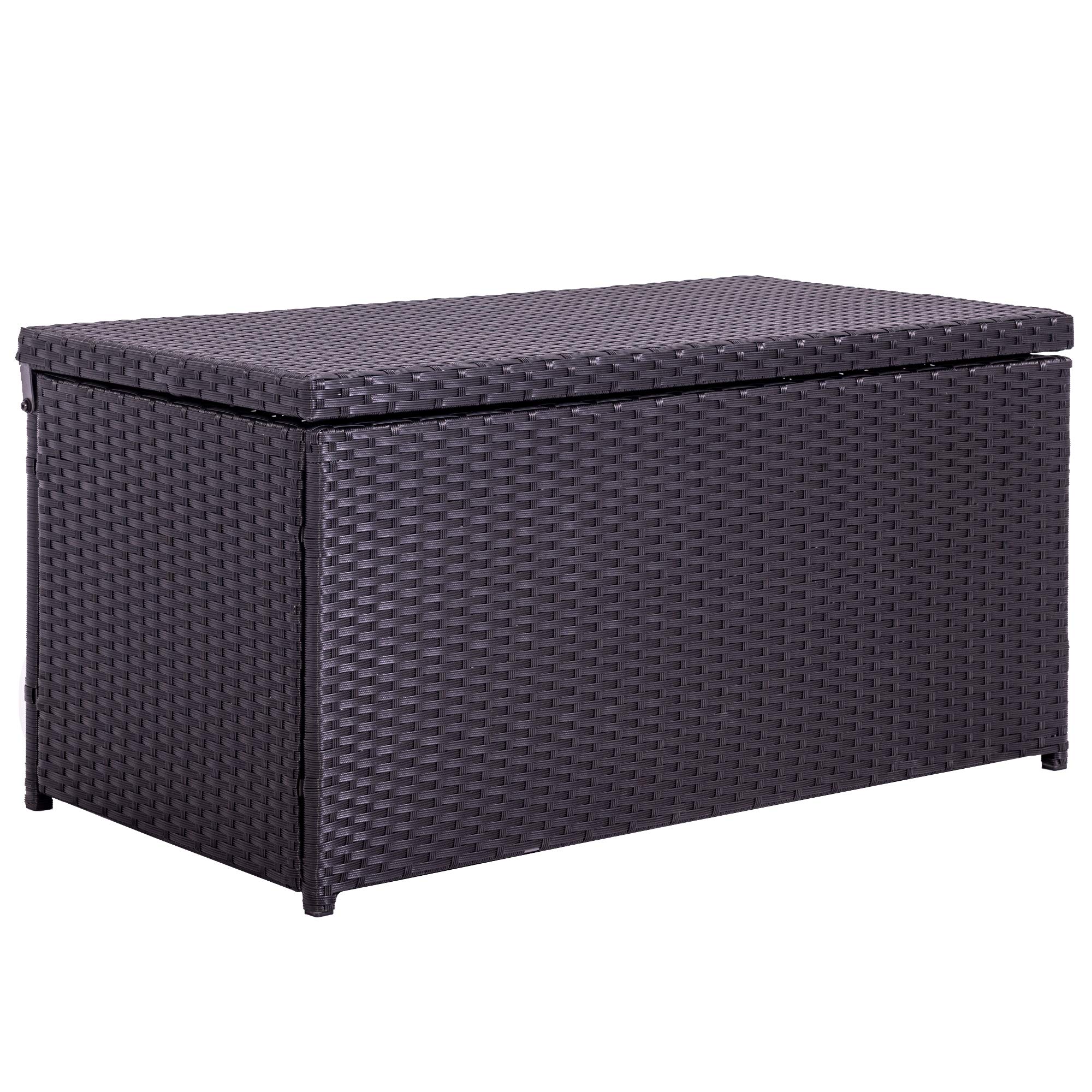 70 Gallon Outdoor Wicker Storage Box - Waterproof PE Rattan & Aluminum Patio Pool Cushion Organizer, Garden Supplies Container - Perfect for Backyard, Poolside & Patio Furniture Storage