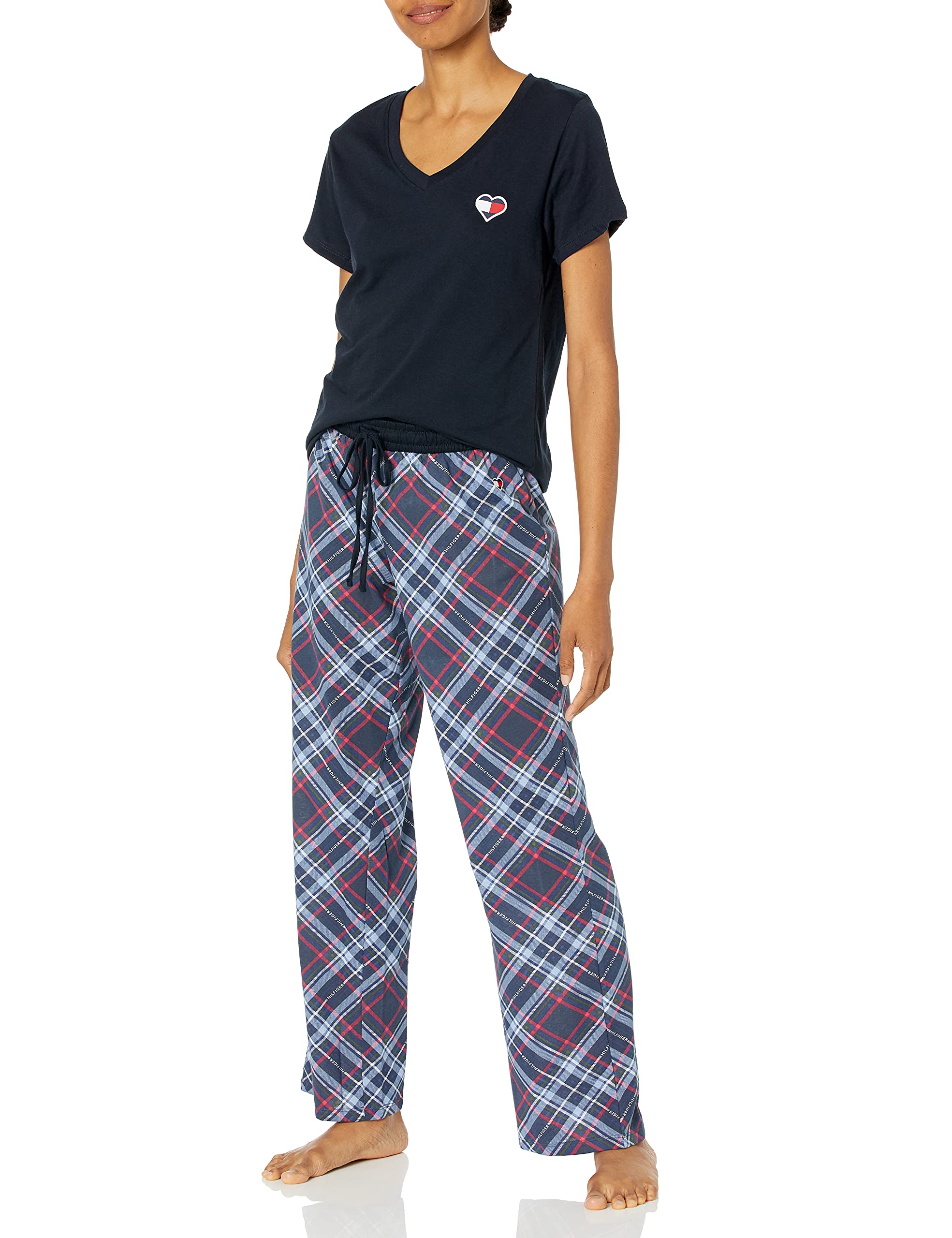 Tommy Hilfiger Women's Sleepwear Set - Soft Cotton Pajama Top & Logo Pants for Cozy Nights & Relaxing at Home