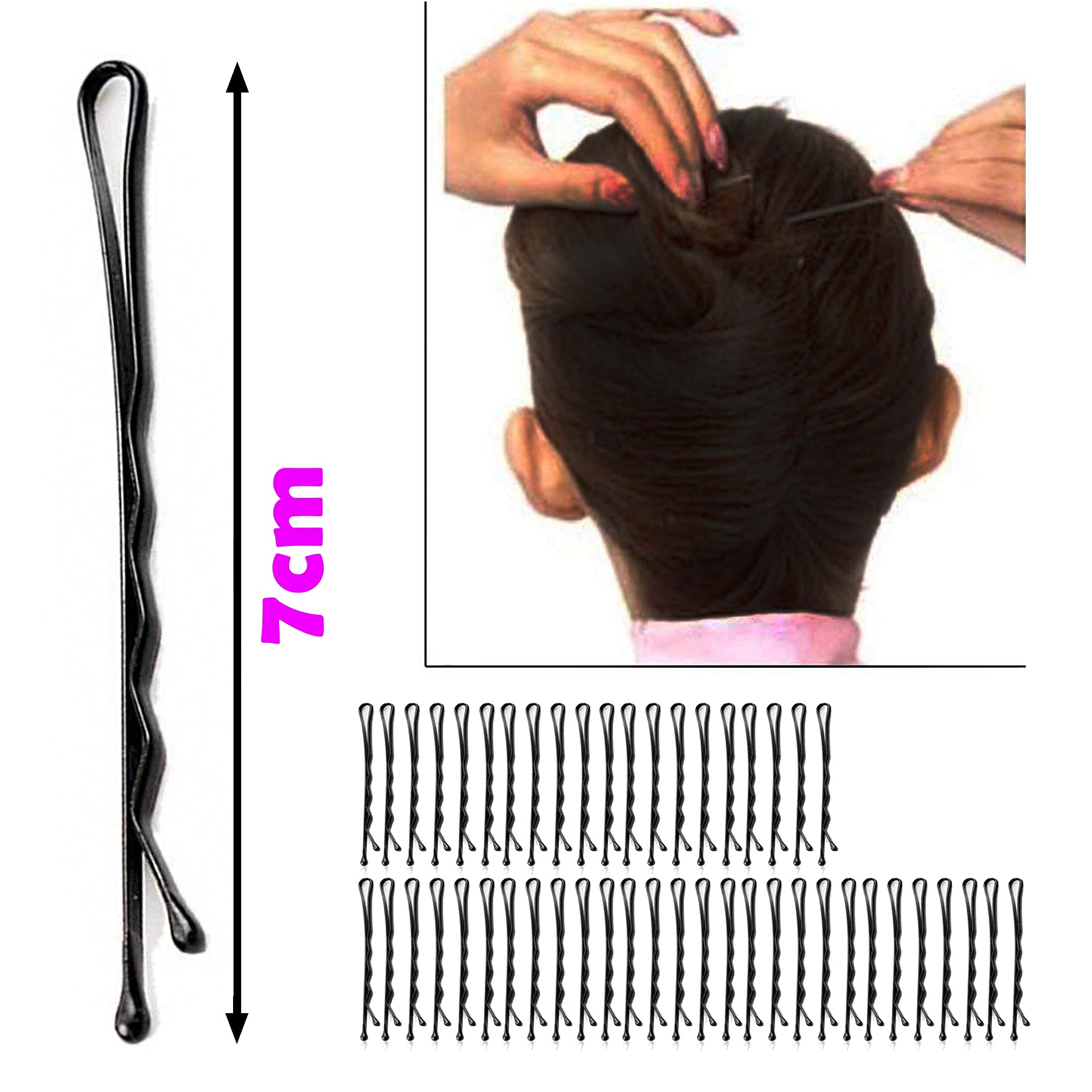 HP Professional Black Bobby Pins & Hair Bun Pins - 96pcs (7cm) for Women & Girls - Salon & Home Use - Perfect for Updos, Buns & Secure Styling