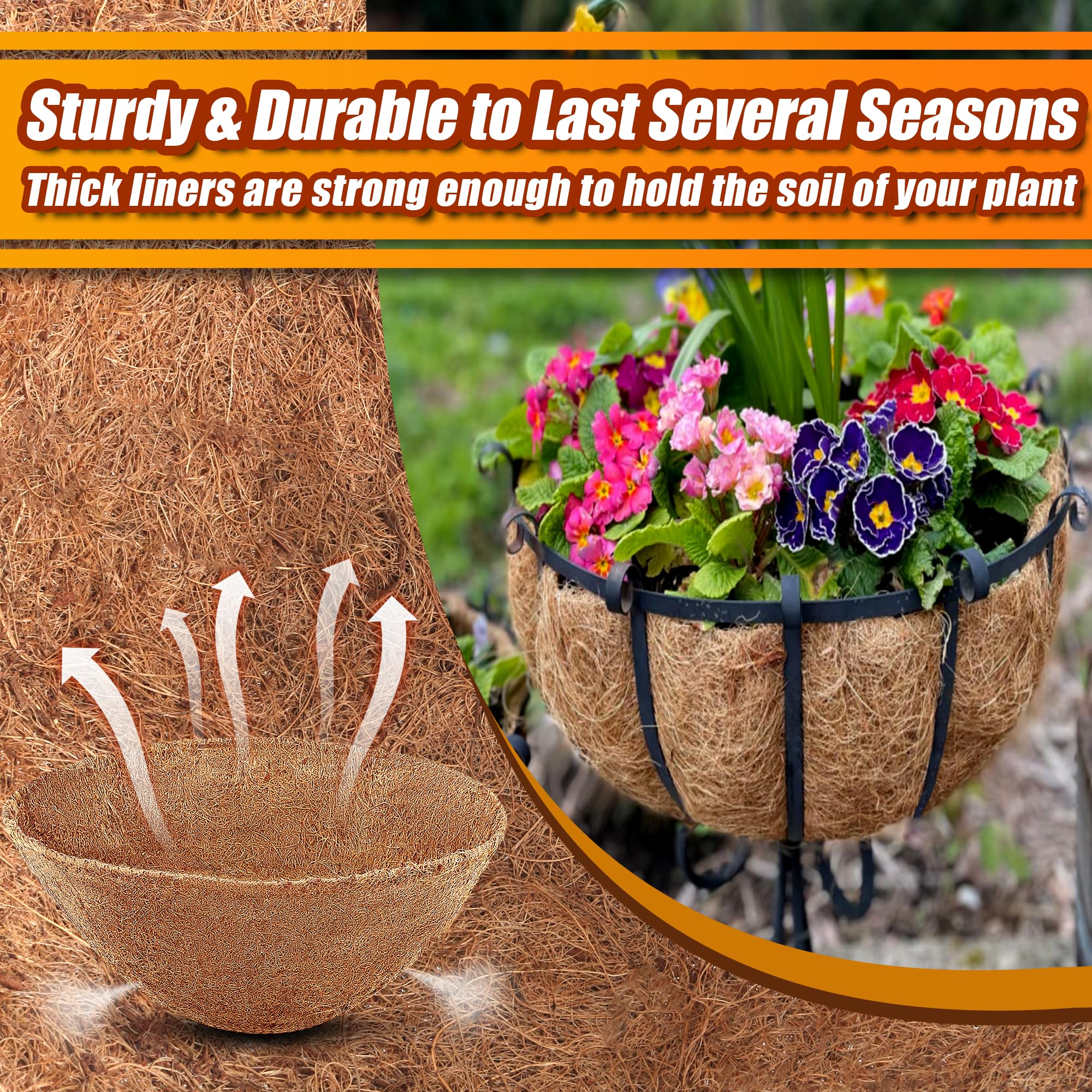 10 Inch Coco Liners for Planters - 6 Pack Round Hanging Basket Liners, Natural Coconut Fiber Plant Pot Liners for Flowers, Vegetables & Herbs - Perfect for Indoor/Outdoor Gardening, Balcony Decor & Vertical Planters