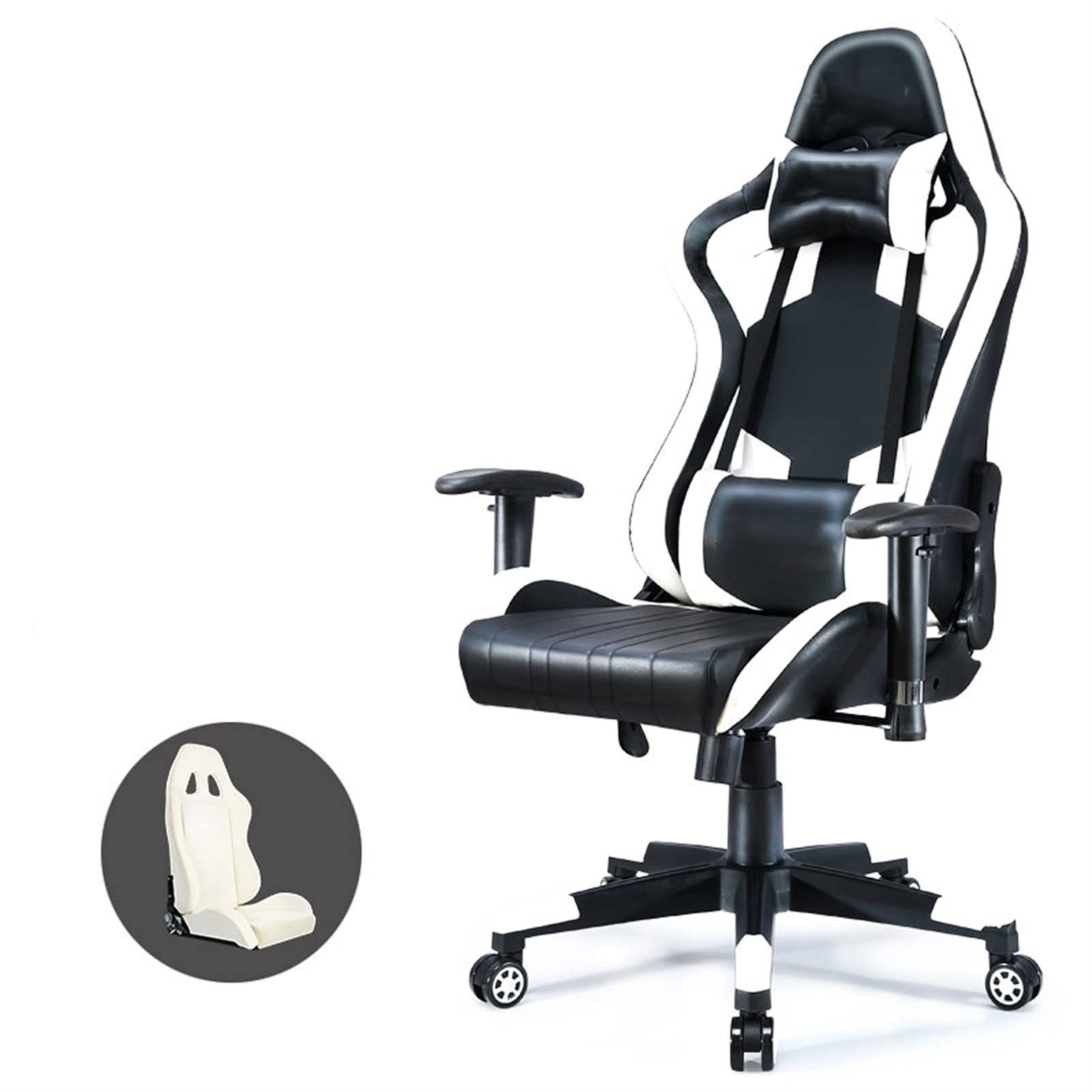 Ergonomic Gaming Chair with Adjustable Backrest & Lift Seat - Comfortable Reclining Racing Chair for Home & Office - White Multicolor - Perfect for Long Gaming Sessions, Work & Relaxation