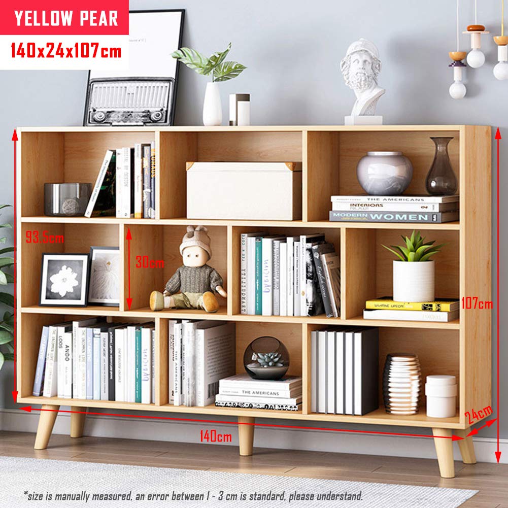 IOTXY 3-Tier Wooden Open Shelf Bookcase - Floor Standing Display Cabinet with 10 Storage Cubes, Modern Bookshelf for Living Room, Bedroom & Office - Pear Yellow Finish
