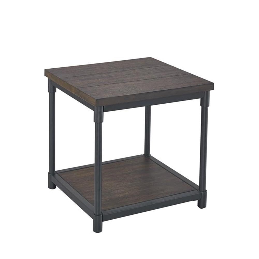 Bowery Hill Modern Smokey Oak & Black Metal End Table - Stylish Nightstand for Living Room, Bedroom, or Office
