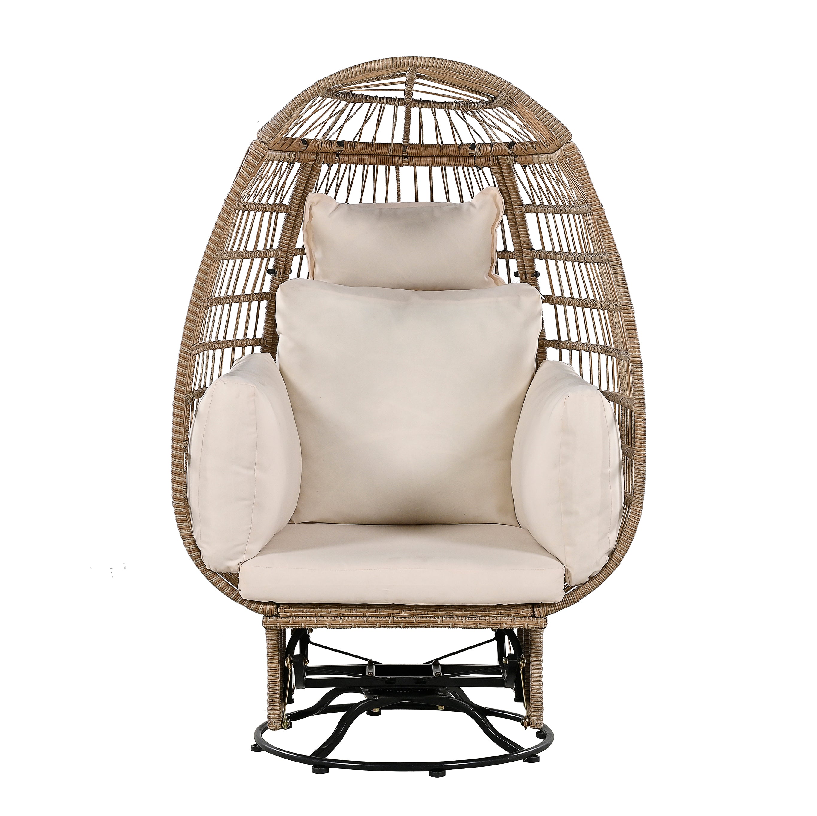 Outdoor Swivel Rocking Chair with Cushions - Rattan Egg Patio Chair for Balcony, Poolside, Garden - Perfect for Relaxing, Lounging & Sunbathing
