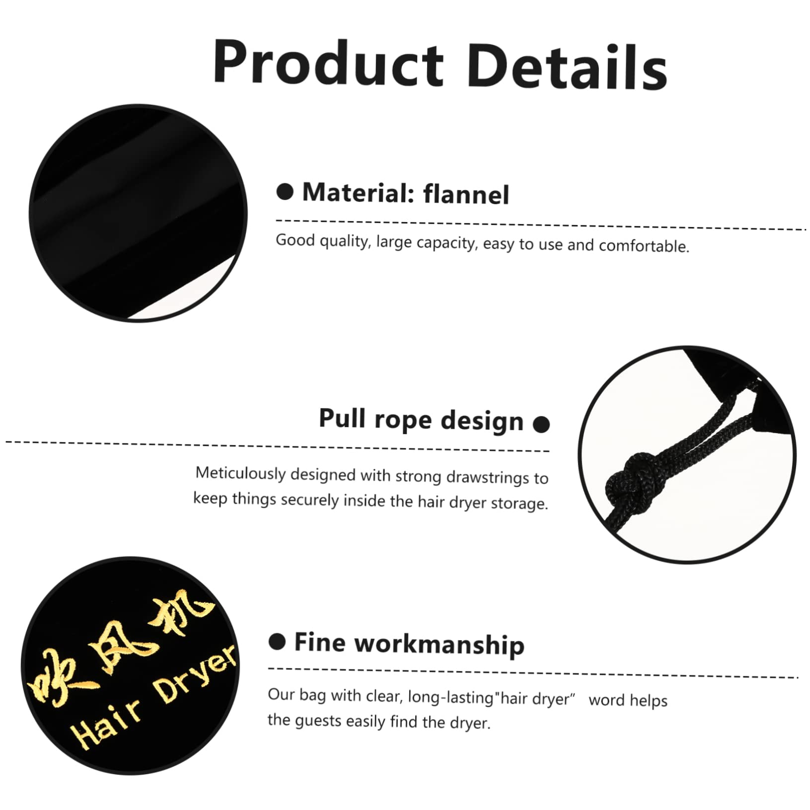 KITANDOVE Hair Dryer Storage Bag - Travel Organizer Pouch for Blow Dryer, Black Flannel Drawstring Bag - Perfect for Home, Salon & Travel Accessories