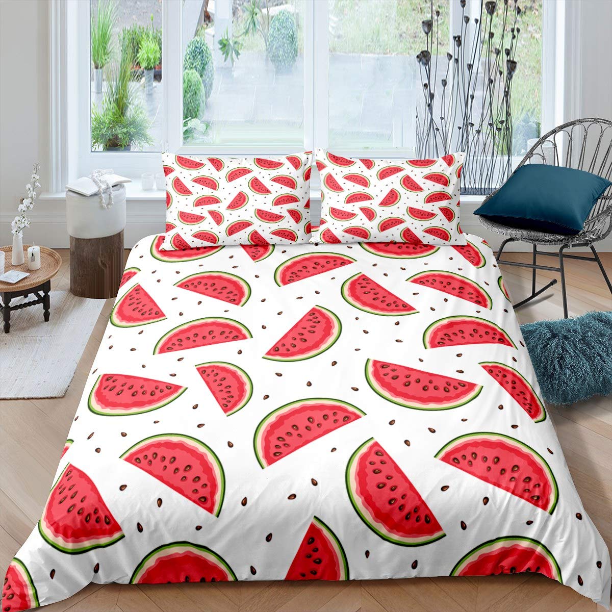 Feelyou Watermelon Print Comforter Cover Set - Soft & Durable Tropical Fruit Duvet Cover with Seed Design for Kids Bedroom Decor (Twin Size, 2-Piece Set) | Perfect for Boys & Girls Room, Summer Themed Bedding