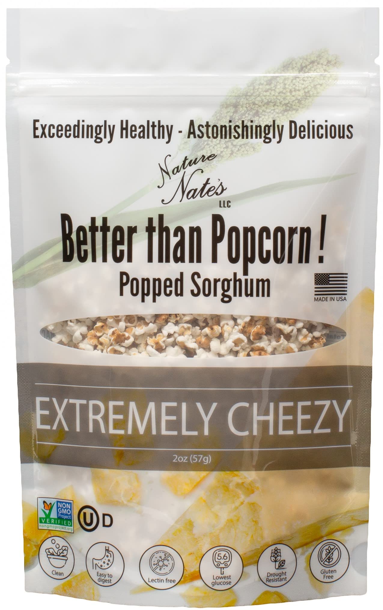 Organic Popped Sorghum Snacks - Keto, Gluten-Free, Cheesy Flavor | Healthy Alternative to Popcorn | Non-GMO, Made in USA | Perfect for Movie Nights, Road Trips & Lunchboxes - 2oz (6-Pack)