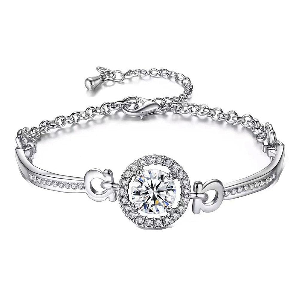 Bohemian Crystal Friendship Bracelet for Women & Girls - Silver Round Cut Bangle with Clear Stone & Matching Chain - Perfect for Best Friend Gifts, Soul Attracting Jewelry & Everyday Boho Style Accessories