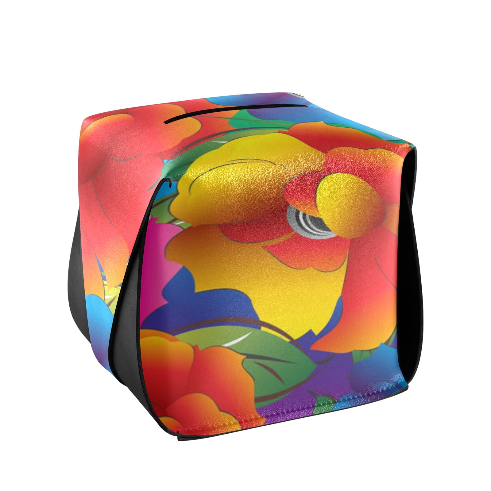 Multicolor Blossom Floral PU Leather Tissue Box Cover - Decorative Square Tissue Holder for Bathroom, Bedroom, Office & Car | Home Decor Organizer for Nightstands, Desks and Countertops
