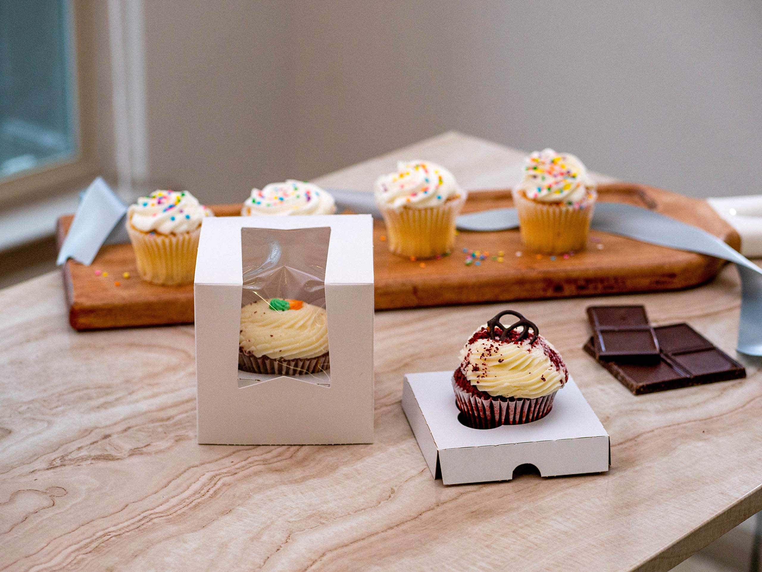 Premium SCT White Window Bakery Boxes with Attached Flip Top Lid - 6x6x3 Inch - 200 Count Bulk Pack - Perfect for Cupcakes, Cookies & Pastries - Commercial & Home Baking Use