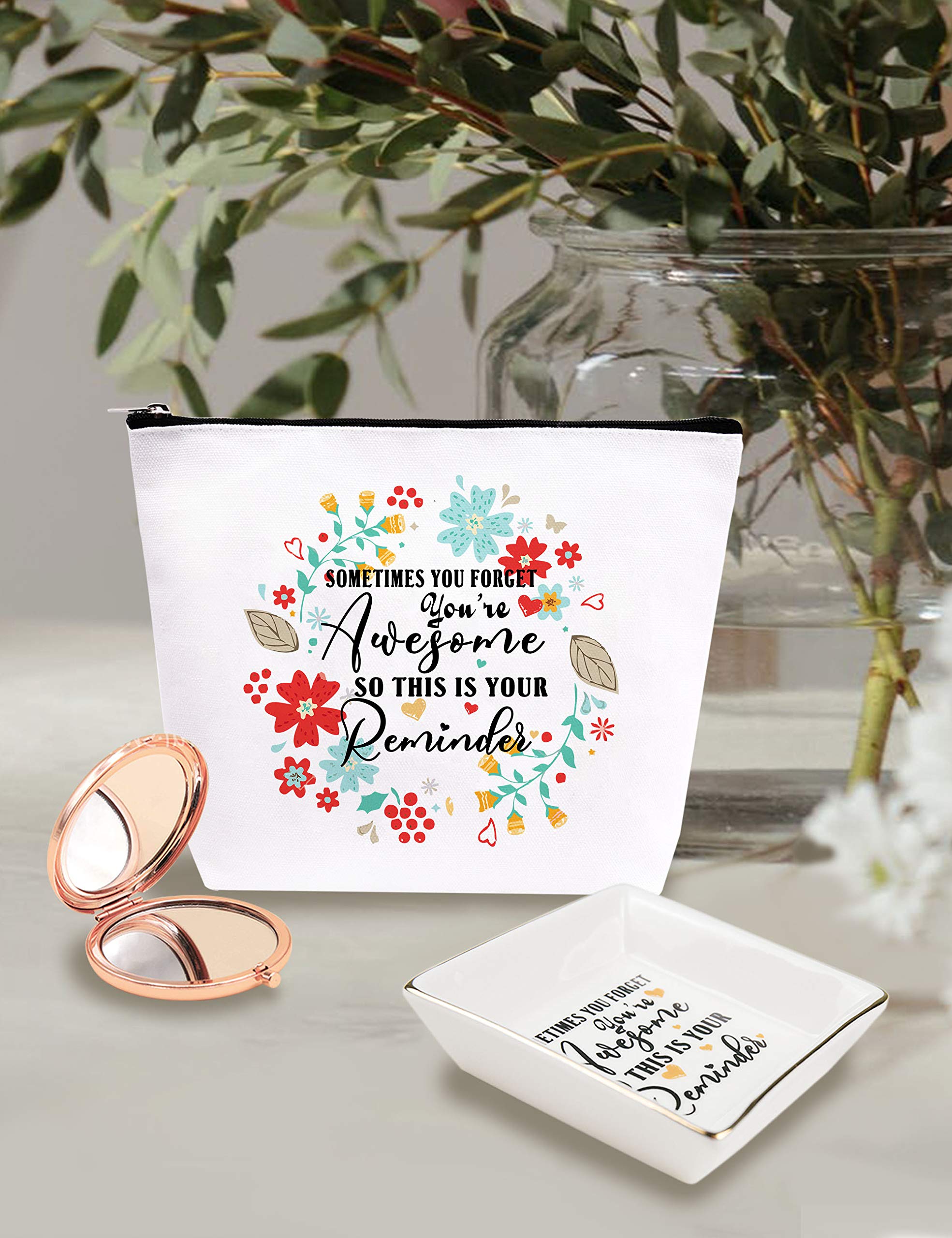 Christmas Gifts for Women - Inspirational & Motivational Thank You Gifts for Coworkers - You Are Awesome Trinket Dish & Compact Mirror - Perfect for Office Decor, Holiday Presents & Daily Encouragement