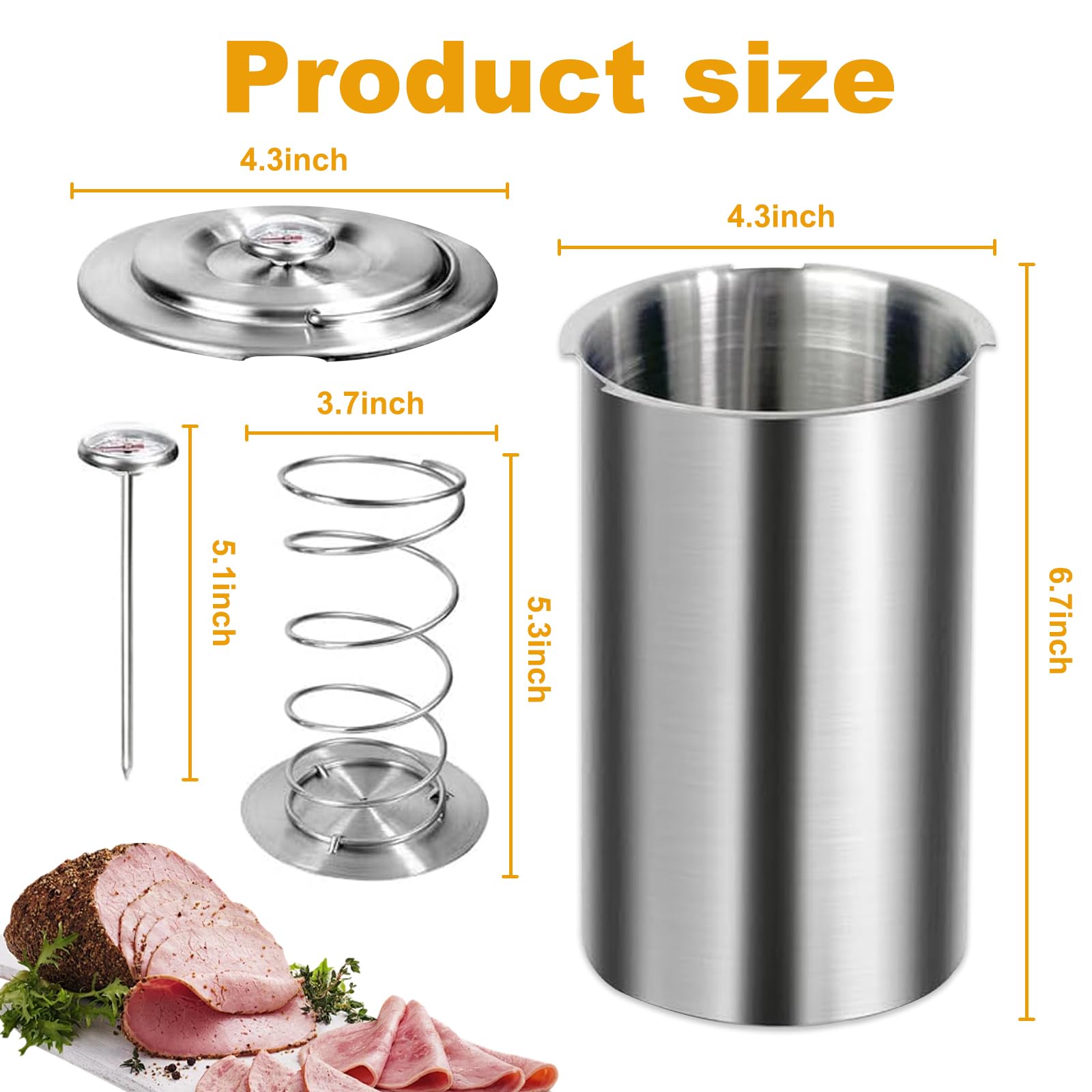 Premium Stainless Steel Deli Meat Press Mold with Built-in Thermometer - Healthy Homemade Lunch Meat Press for Sandwiches, Ham, Bacon | Perfect for Meal Prep, BBQ Parties & Camping Trips