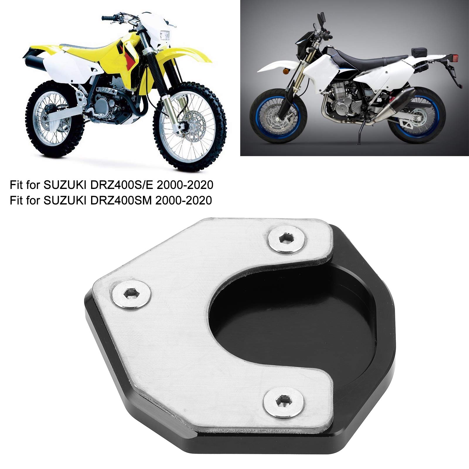 Qiilu Motorcycle Kickstand Extension Pad - Enlarged Plate Pad KSP-135-BLK Compatible with Suzuki DRZ400S/E DRZ400SM 2000-2020 - Perfect for Off-Road, Parking & Uneven Surfaces
