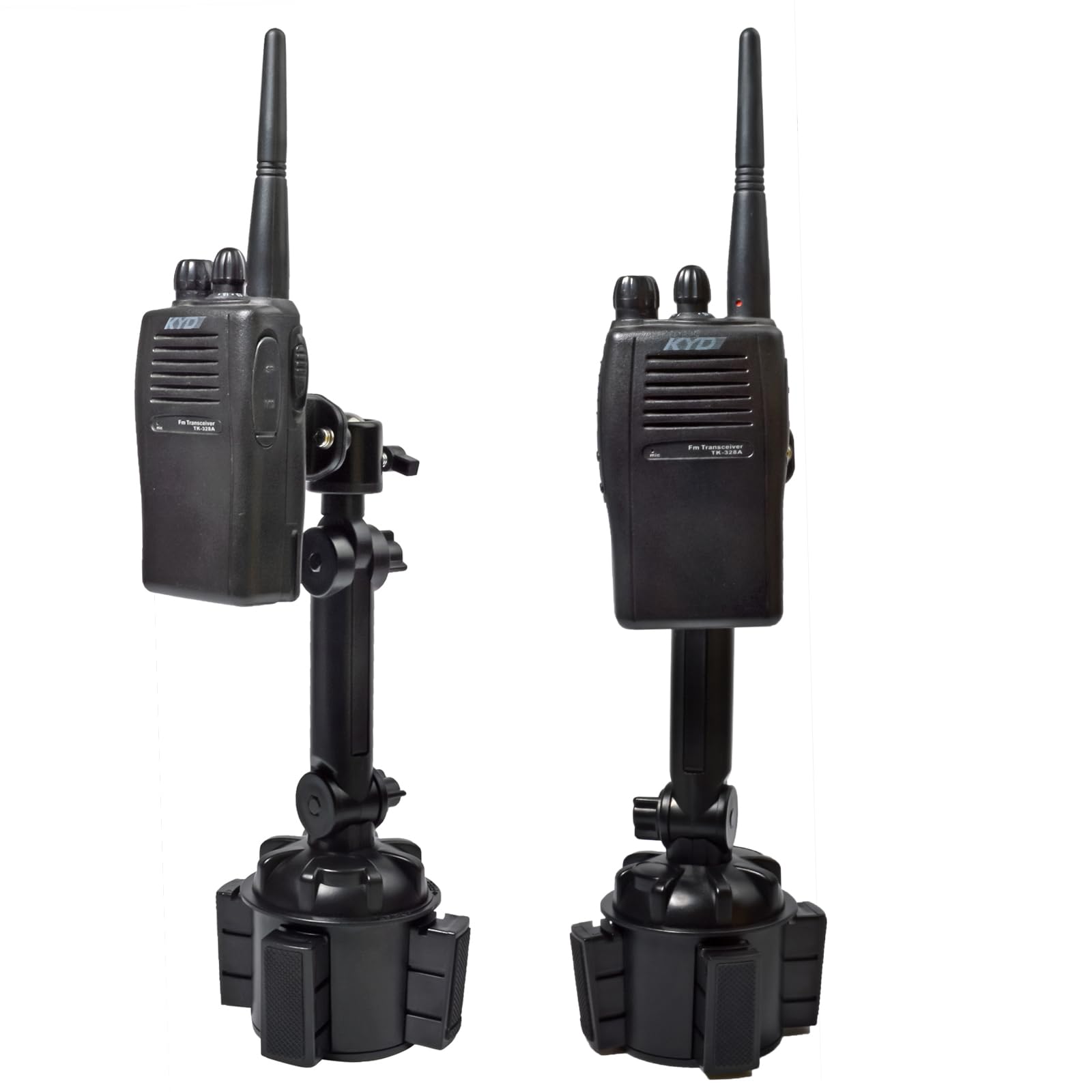 TWAYRDIO Adjustable Height Cup Holder Mount for Baofeng, Retevis, Motorola Talkabout, Yaesu Handheld Walkie Talkies & Two-Way Radios - Perfect for Truck, SUV, Off-Road & Emergency Vehicle Use