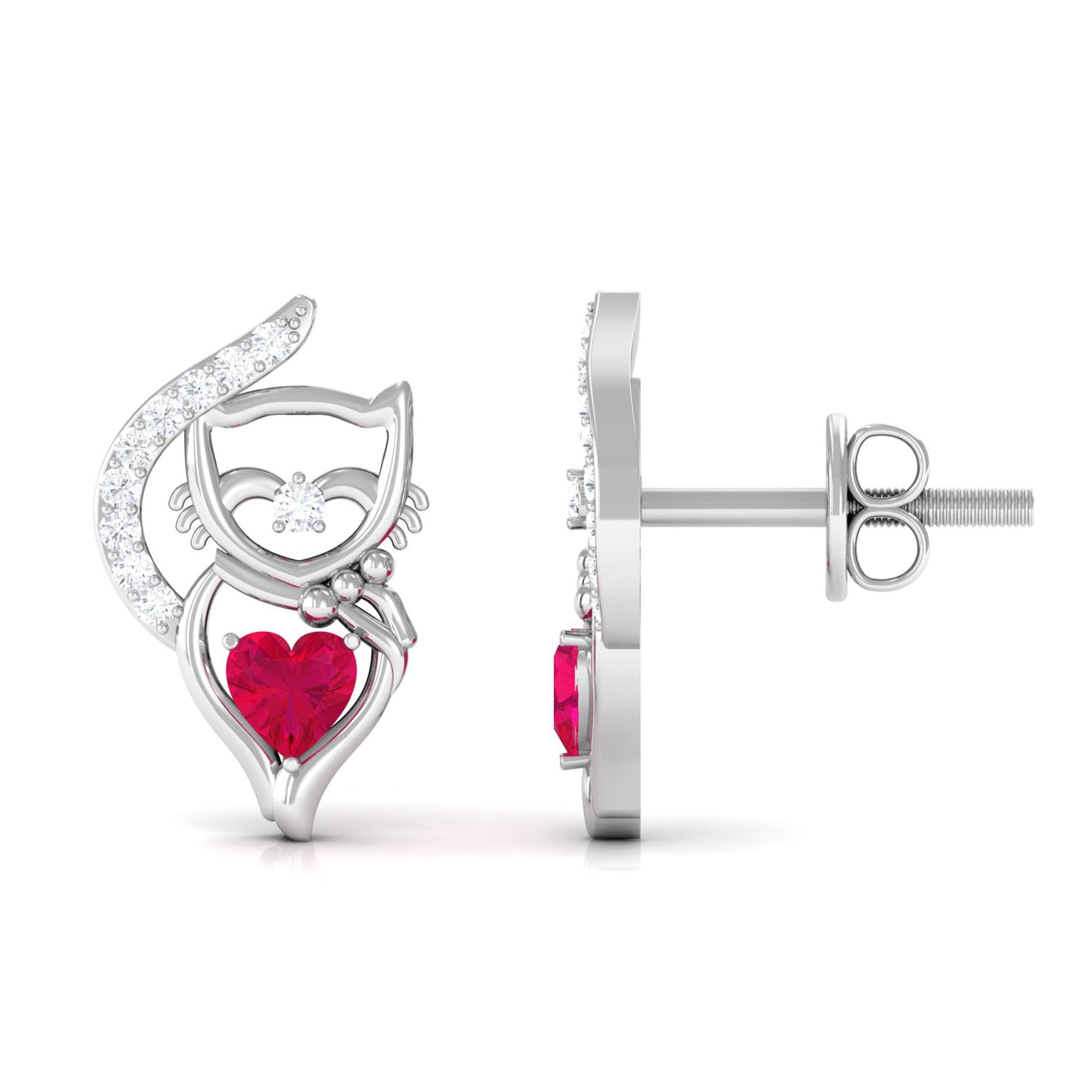 AAA Quality Ruby Cat Stud Earrings - June Birthstone Jewelry for Women | Elegant Gemstone Earrings for Everyday Wear & Special Occasions