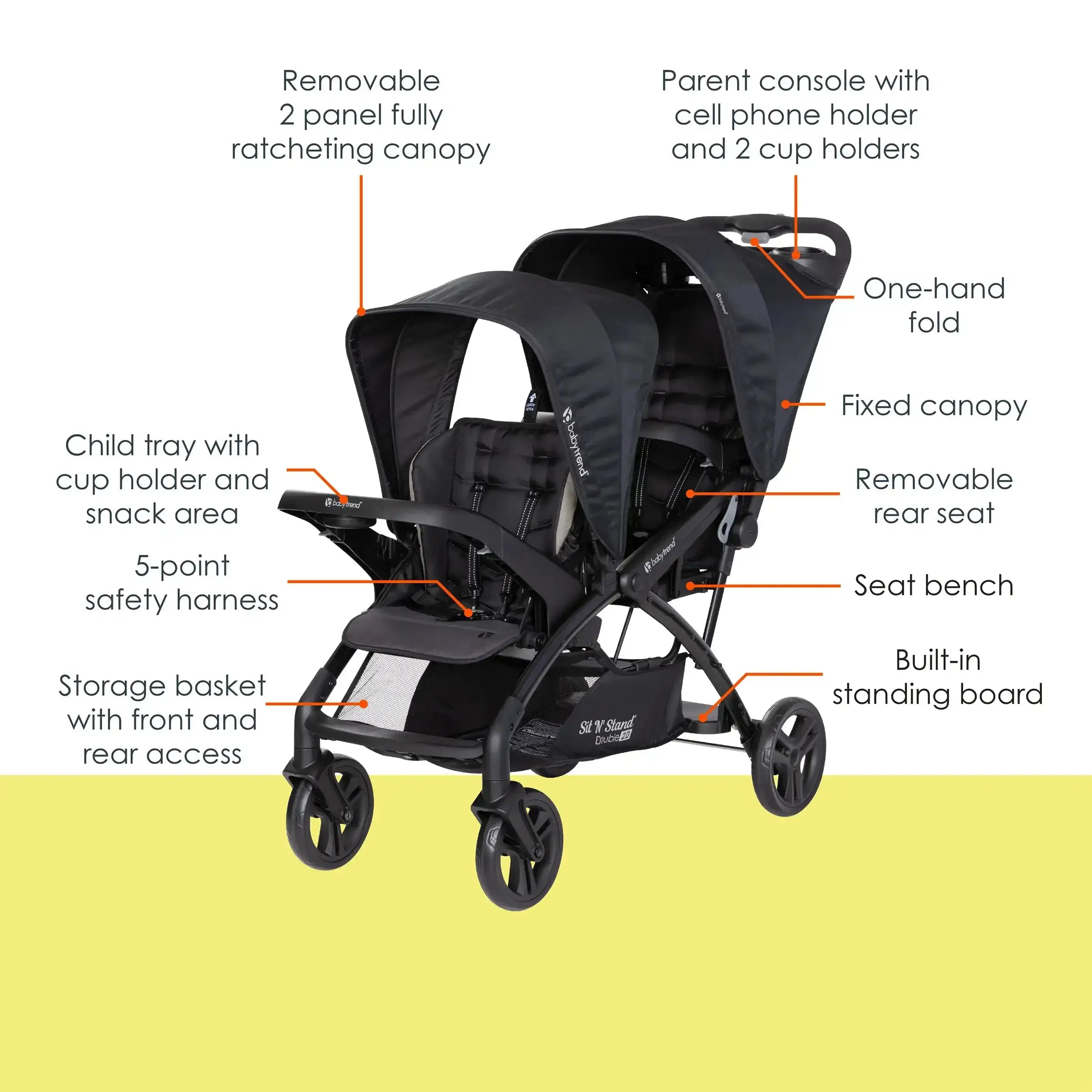 Sit N' Stand® Double 2.0 Stroller - Lightweight Tandem Baby Stroller with Adjustable Seat, Desert Tan (Walmart Exclusive) - Perfect for Twins, Siblings & Everyday Use at Parks, Malls & Travel