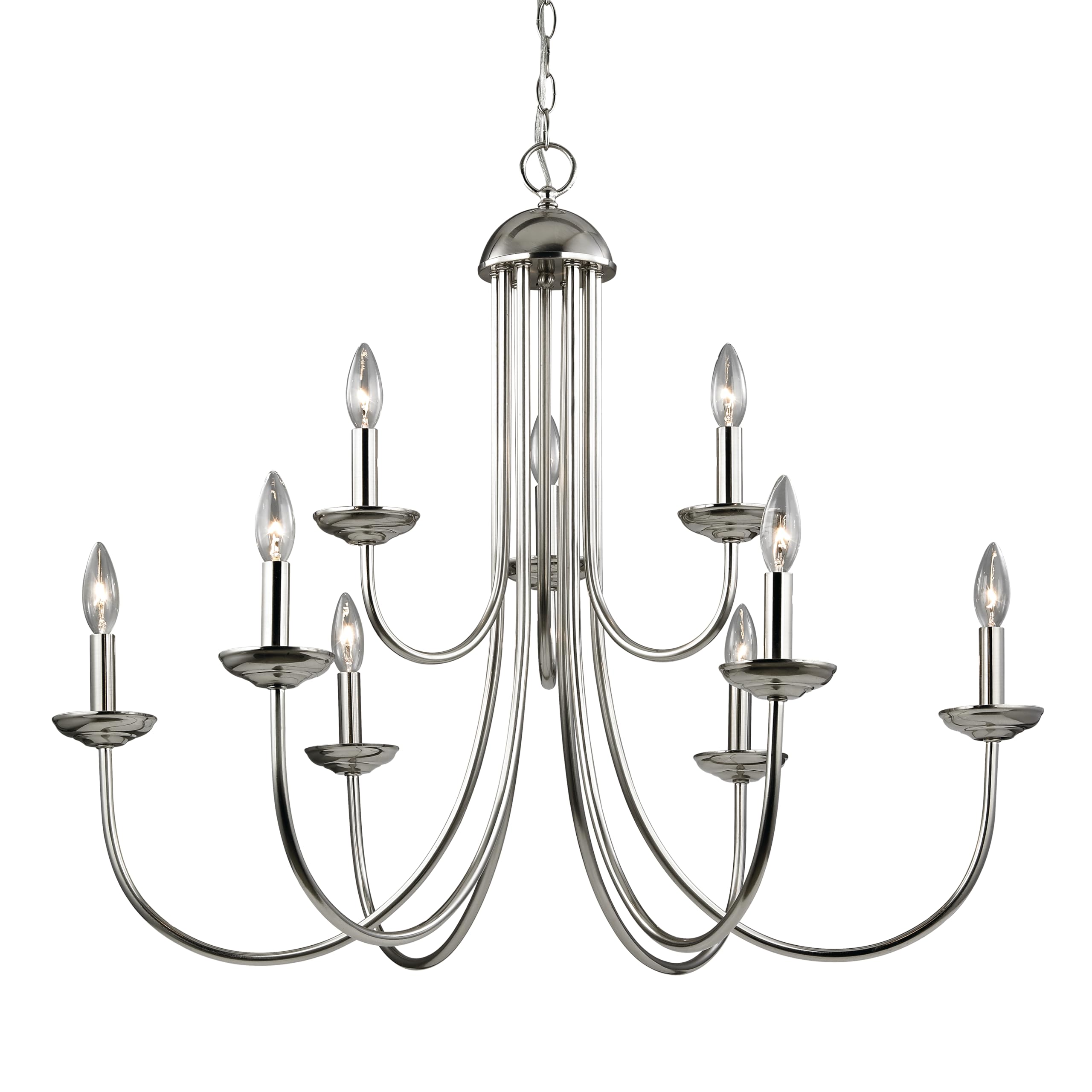 Elk Lighting Williamsport 9-Light Chandelier in Brushed Nickel - Elegant Dining Room & Foyer Ceiling Light Fixture for Modern Home Decor