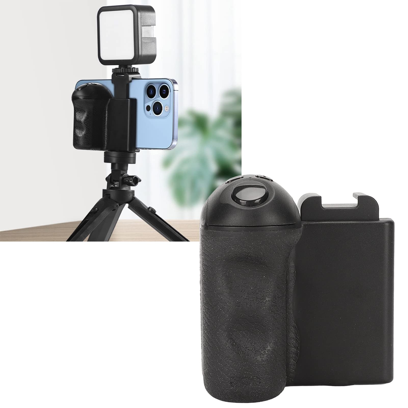 iPhone Camera Grip with Bluetooth Remote - Adjustable Phone Tripod Mount & Selfie Handle for Vlogging, YouTube Videos, Live Streaming & Photography (Compatible with Most Smartphones)