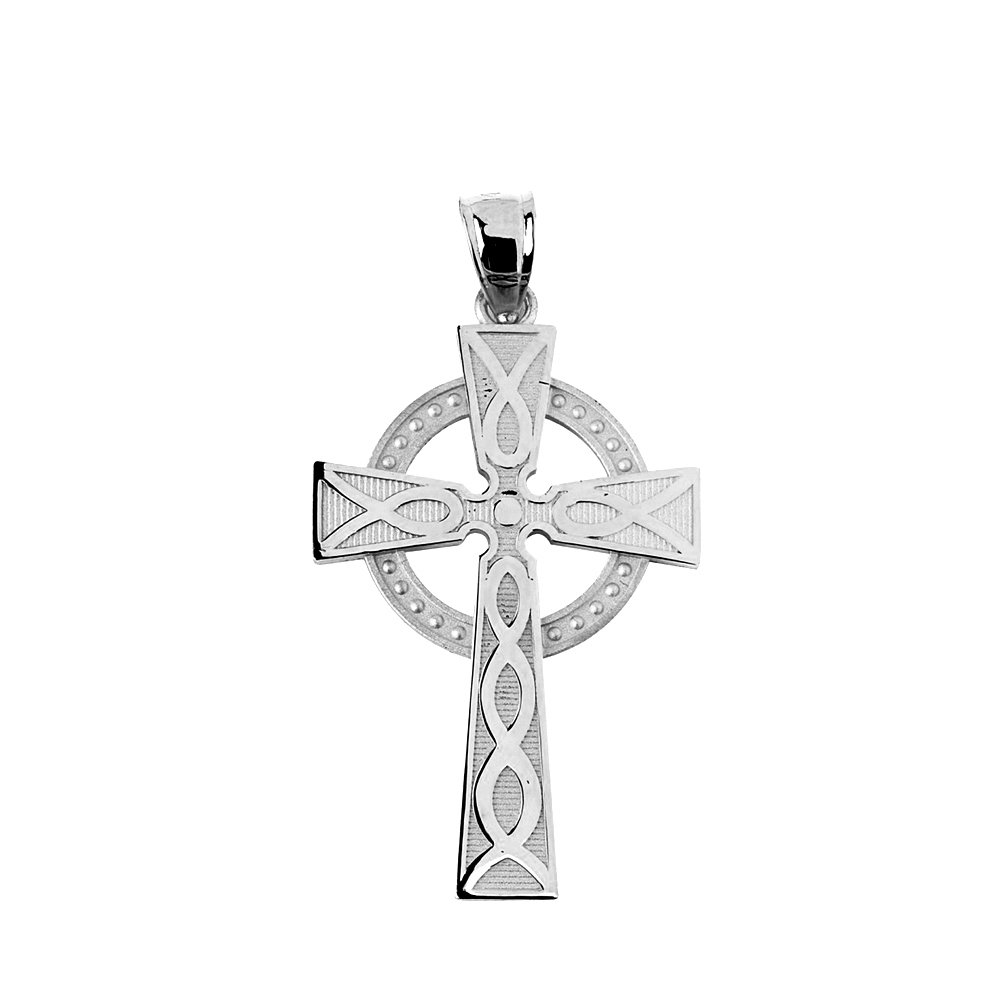 10K White Gold Celtic Cross Charm Necklace Pendant for Women - Elegant Religious Jewelry Gift for Baptism, First Communion & Special Occasions