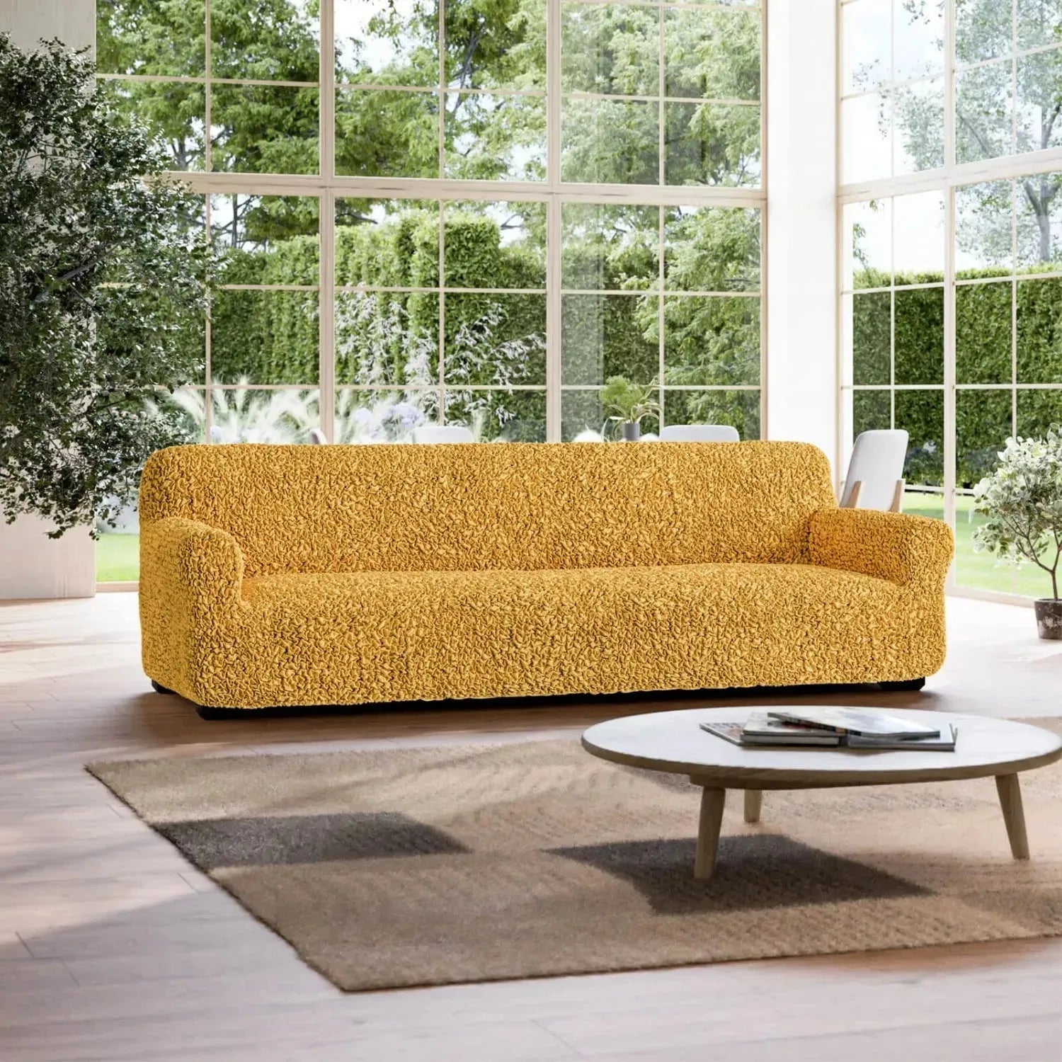 4-Seater Sofa Slipcover - Premium Fuco Cotton Fabric, Washable & Durable Couch Cover for Living Room, Family Room, and Office (Beige) - Perfect for Home Decor, Pet Protection, and Furniture Refresh