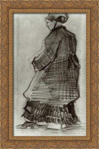 Vincent van Gogh Woman with Hat, Coat and Pleased Dress 16x24 Inch Gold Ornate Wood Framed Canvas Art Print - Perfect for Living Room, Bedroom, Office Decor