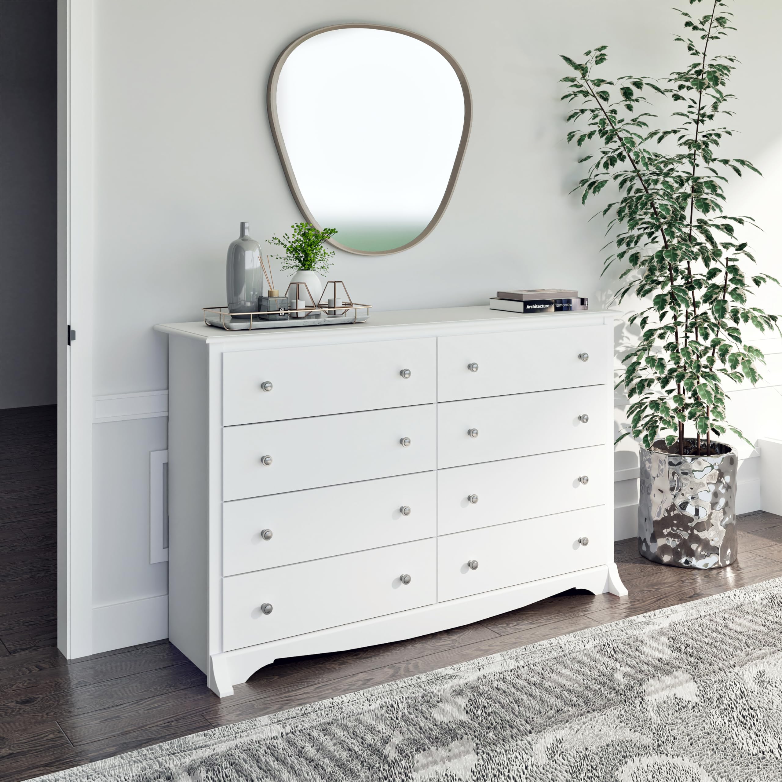 Prepac Sonoma 8-Drawer Double Dresser - White Wide Chest of Drawers for Bedroom Storage & Organization (17.25
