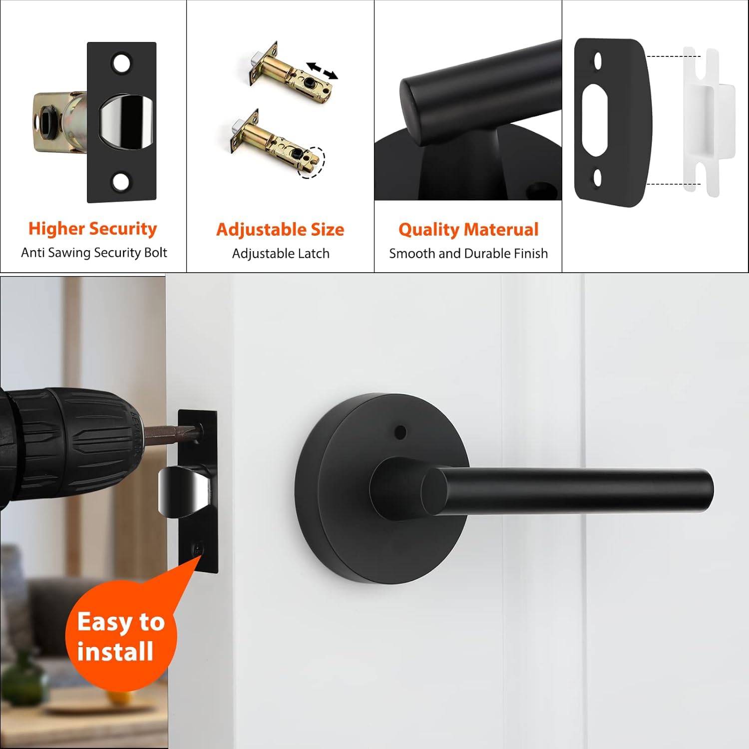 Haidms 5-Pack Matte Black Interior Door Handles - Heavy Duty Privacy Door Levers for Bathroom & Bedroom | Modern Style Hardware for Home & Office Doors