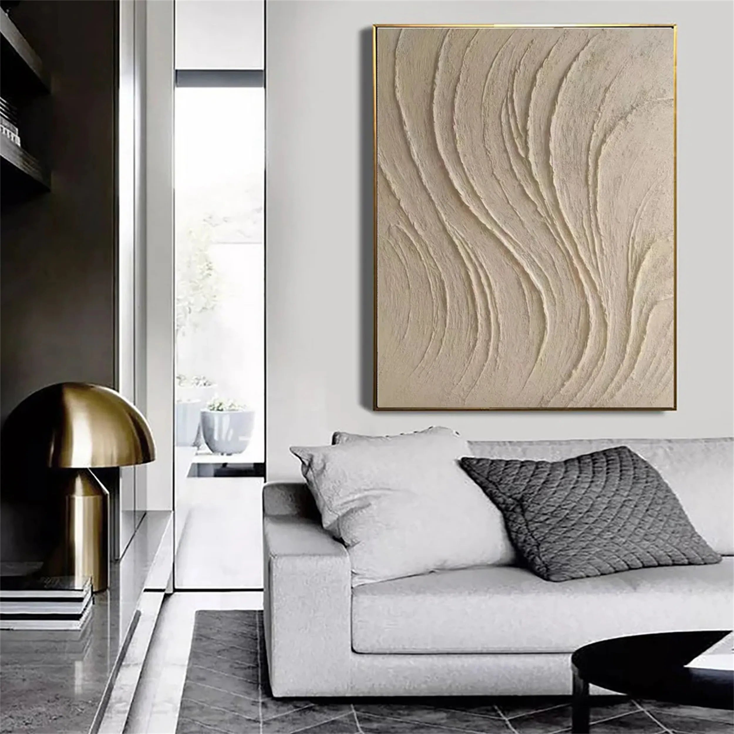 Custom Size Beige & Brown Abstract Wall Art Canvas Print #BB095 - Perfect for Living Room, Bedroom & Office Decor