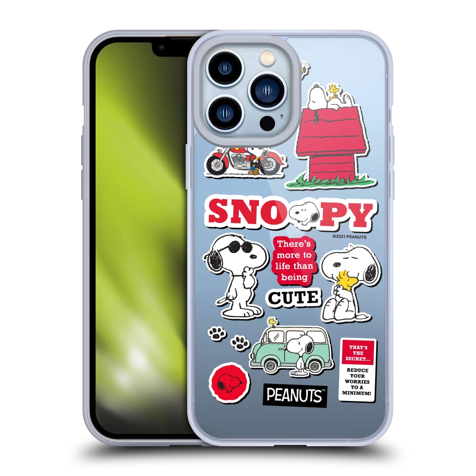 Officially Licensed Peanuts Snoopy Soft Gel Phone Case for Apple iPhone 13 Pro Max - Cute Cartoon Sticker Design, Trendy Protective Cover for Everyday Use, Work & School