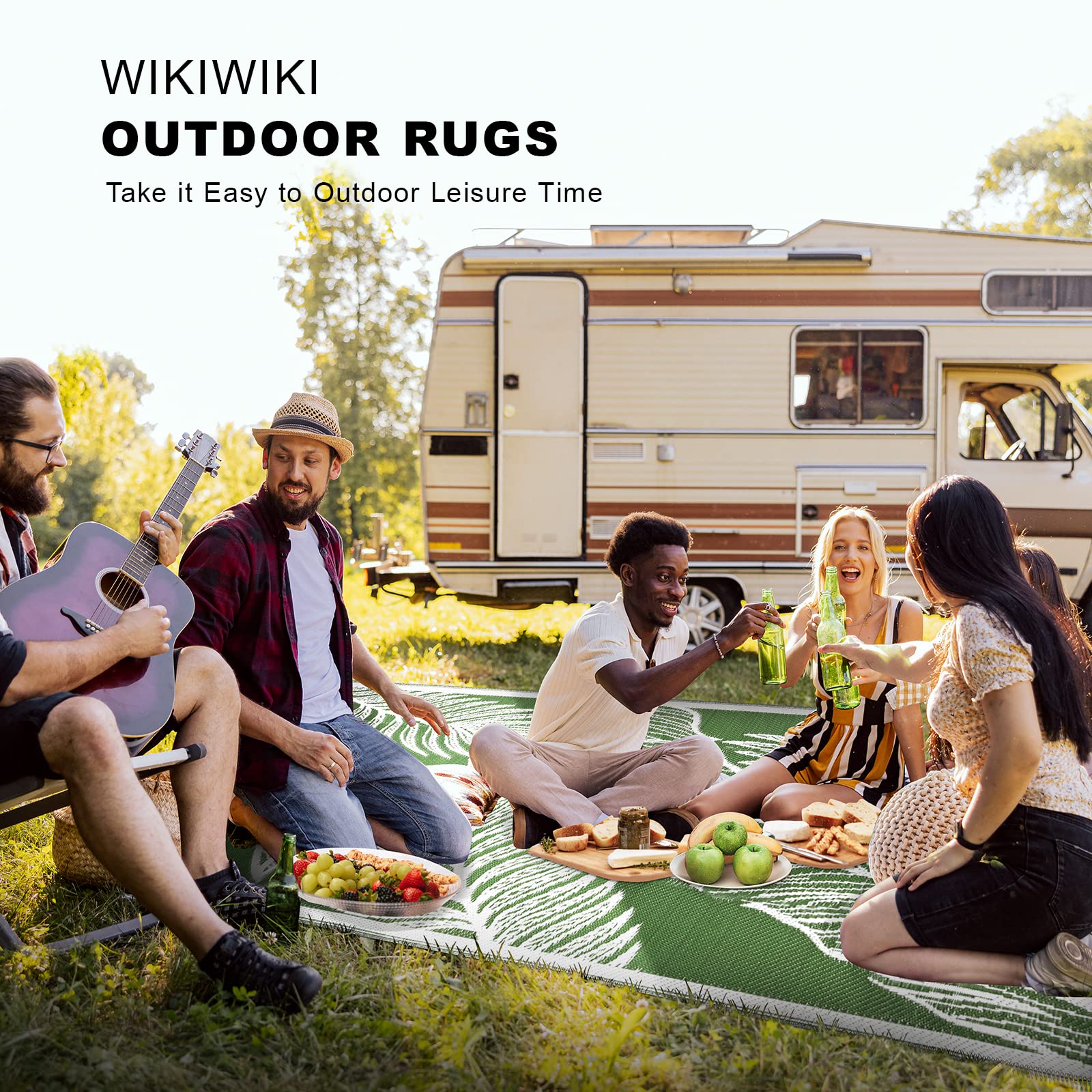 WikiWiki Outdoor Rugs 9x18 - Waterproof & Portable Camping Mats for RV, Patio, Deck, Balcony, Pool - Large Indoor/Outdoor Plastic Straw Rugscape Series - Perfect for Camping, Picnics & Backyard Gatherings