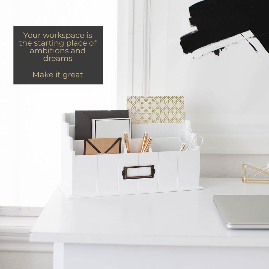 BLU MONACO 3-Tier White Wooden Mail Organizer - Rustic Country Style Desk & Countertop Organizer - Perfect for Home Office, Kitchen, and Entryway Organization