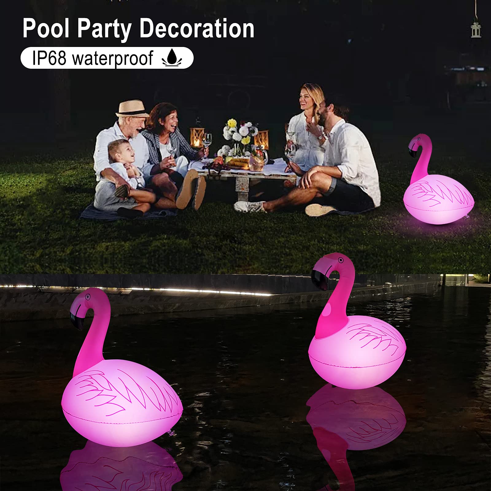 2PCS Solar Floating Pool Lights & 2PCS Solar Flamingo Lights - IP68 Waterproof LED Glow Balls for Swimming Pools, Garden, Backyard, Pathway Decor - Perfect for Nighttime Pool Parties & Outdoor Ambiance
