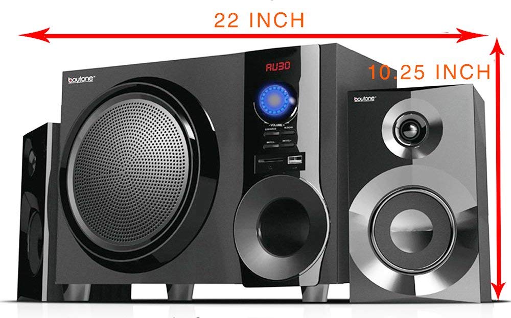 Boytone 2.1-Channel Wireless Bluetooth Bookshelf Speaker System - 30W Powerful Sound with FM Radio, Remote Control, Aux-in, USB/SD Ports - Compatible with Phones, Laptops, PCs - Perfect for Home Theater, Gaming & Music Listening
