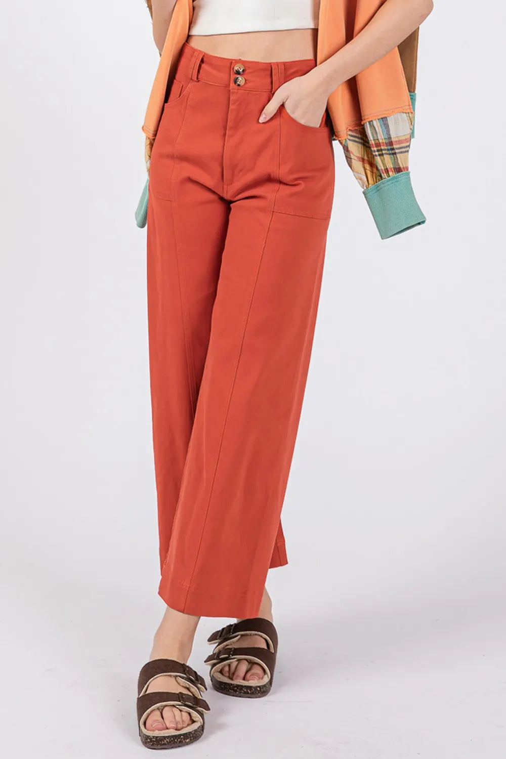 Cinnamon Wide Leg Cropped Pants for Women - High Waisted Casual Trousers | Perfect for Office, Travel & Everyday Wear