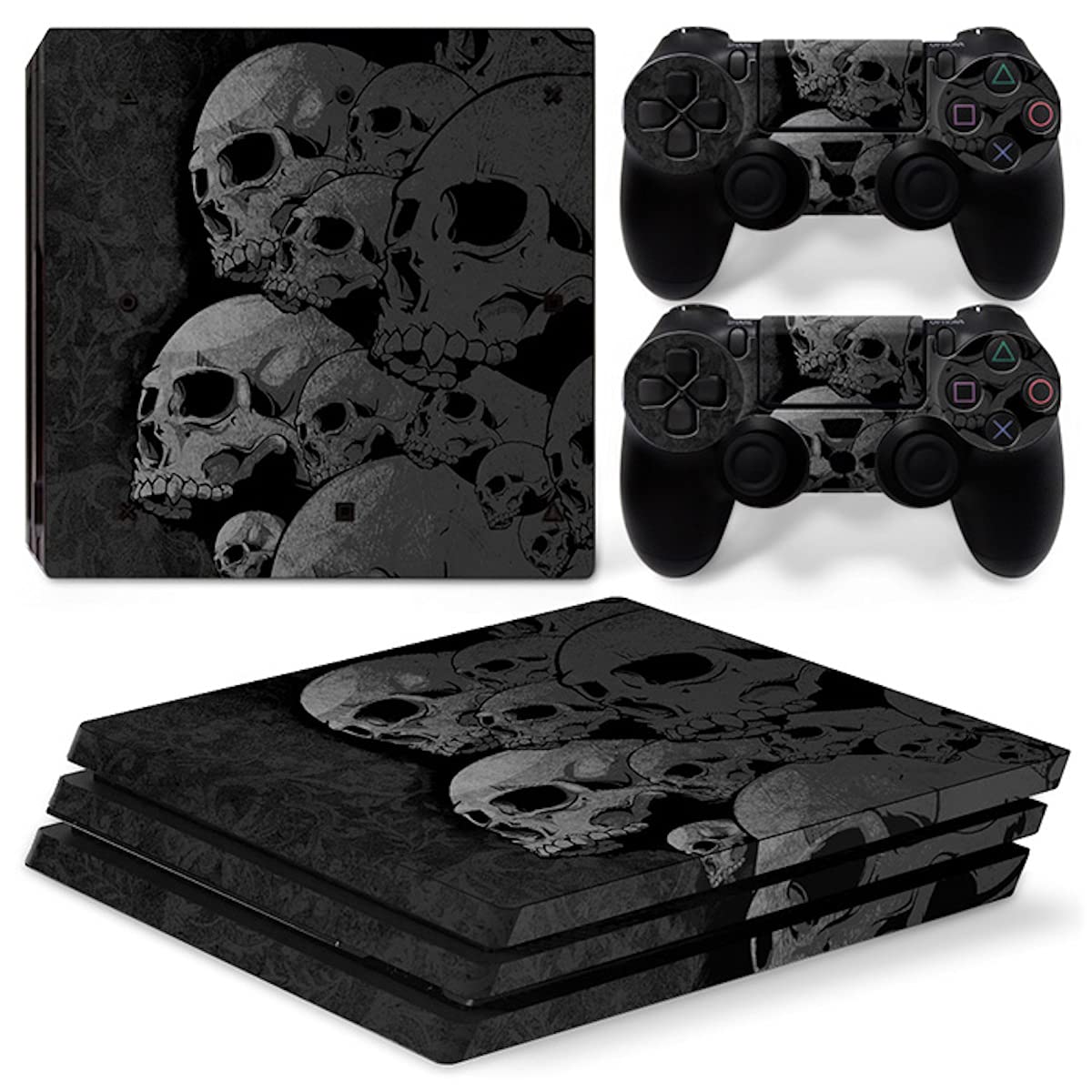 PS4 PRO Console & 2 Controller Vinyl Skin Decal Sticker Cover Set - Black Skeleton Design for Gaming Protection & Customization | Perfect for Gamers, Game Rooms & PS4 Accessories Collection