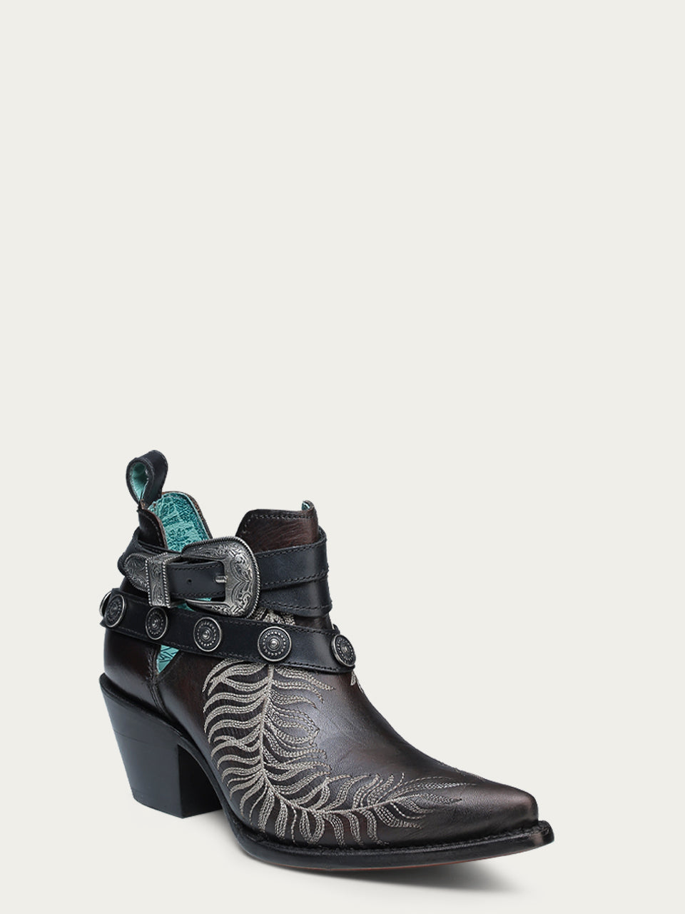Women's Embroidered Conchos & Harness Ankle Chocolate Pointed Toe Cowboy Boots - Western Fashion for Rodeo, Country Dance & Casual Wear