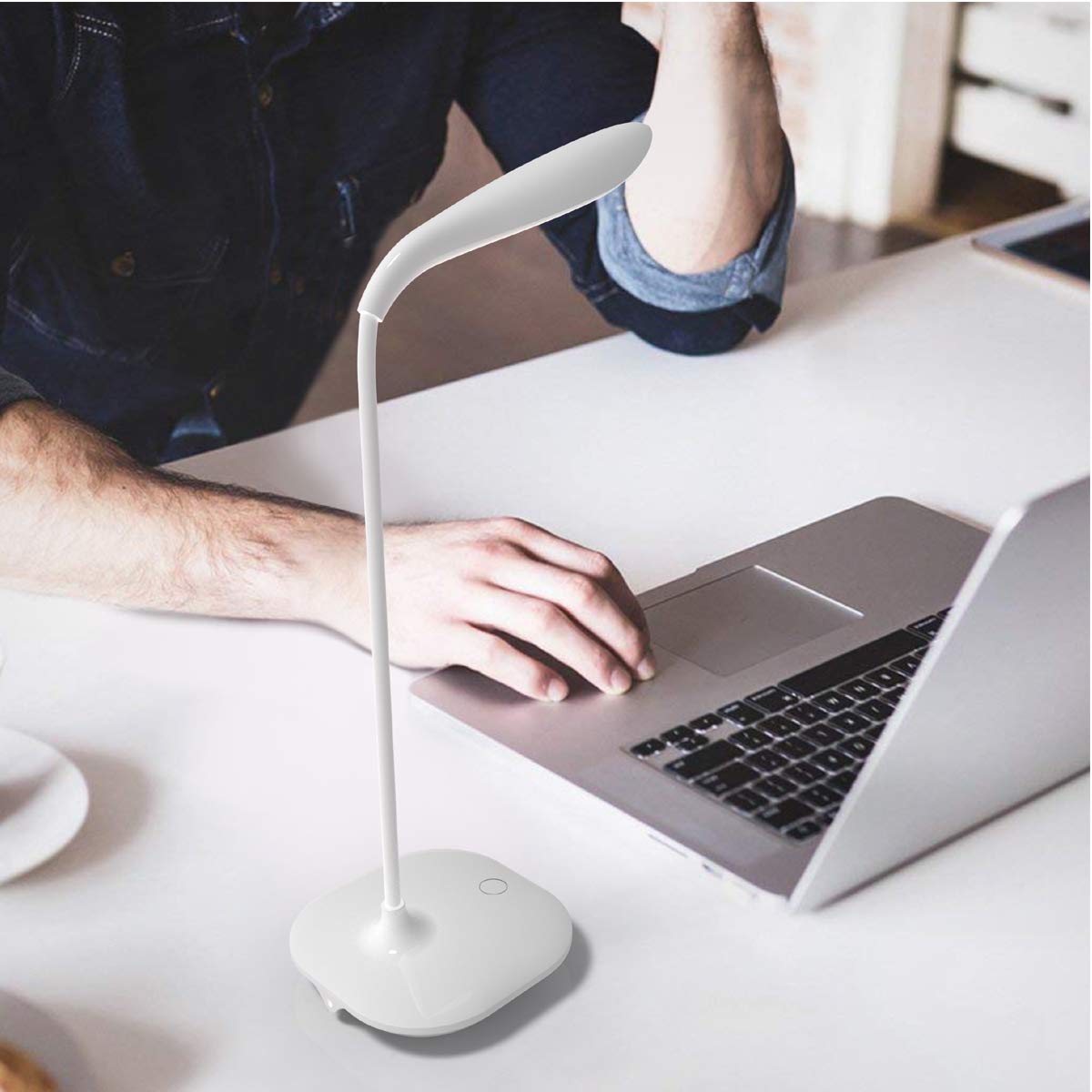 TOPJESS USB Desk Lamp with 3-Level Dimmer, Portable Touch Control Night Light for Reading, Relaxing & Bedtime - Flexible Neck, Perfect for Office, Study & Bedroom