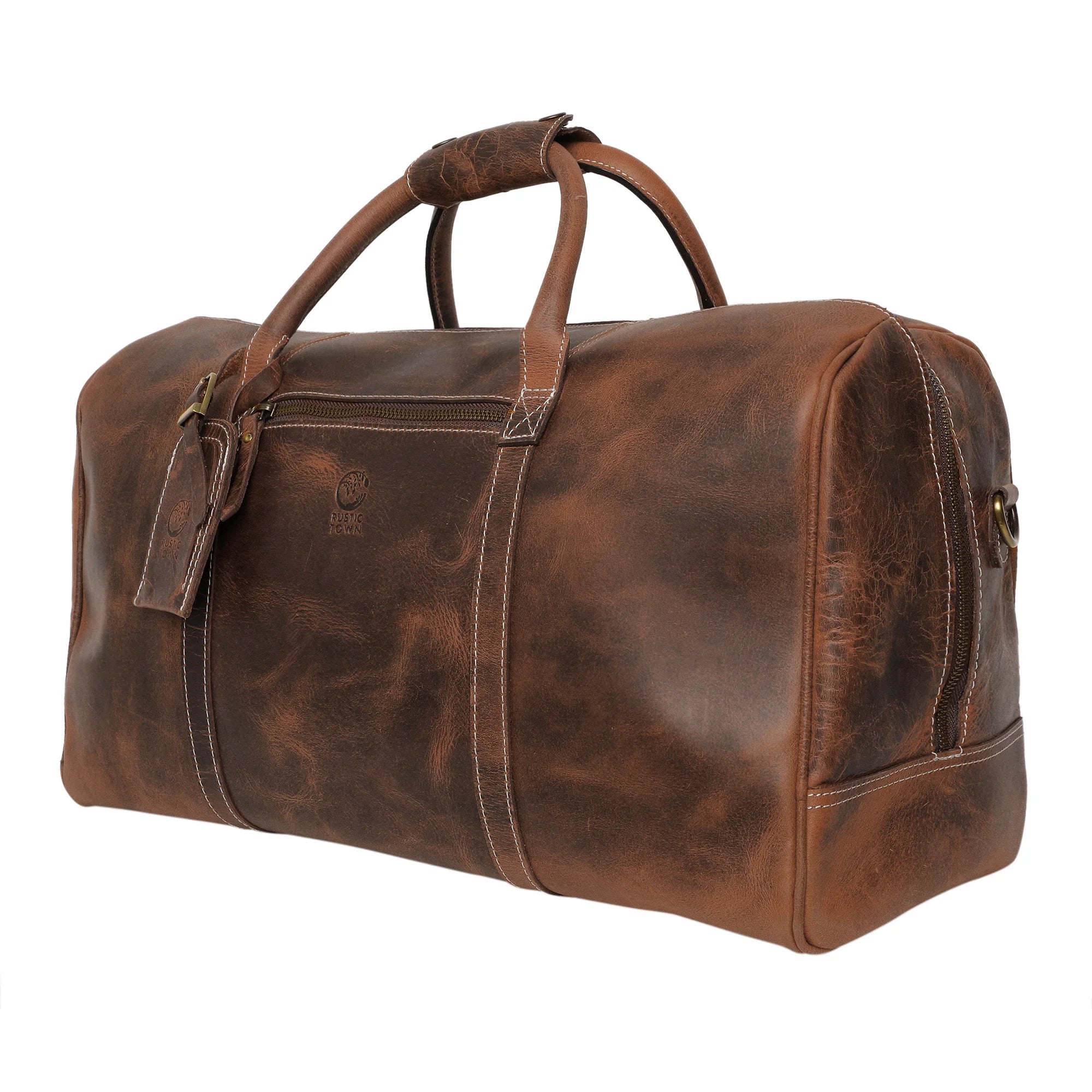 Premium Sasha Carry On Leather Duffle Bag for Travel - Walnut Brown - Stylish Weekender & Gym Bag for Men & Women