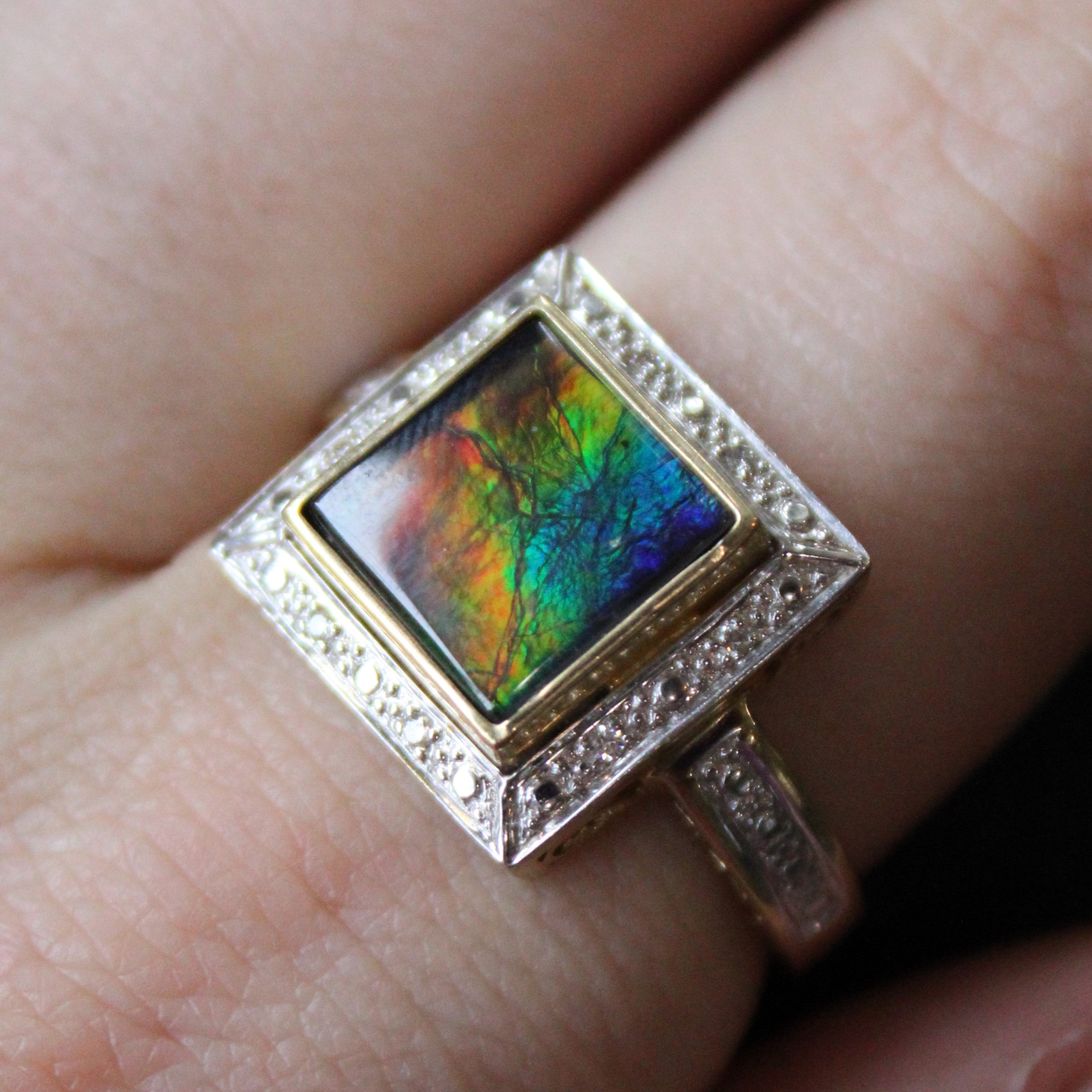 1.40ct Ammolite Cocktail Ring for Women - Size 10 | Natural Gemstone Statement Jewelry | Perfect for Evening Parties, Weddings & Special Occasions