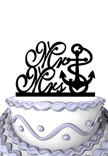 Nautical Anchor Mr & Mrs Cake Topper - Rustic Beach Wedding Cake Decor for Anniversary, Bridal Shower & Coastal Theme Parties
