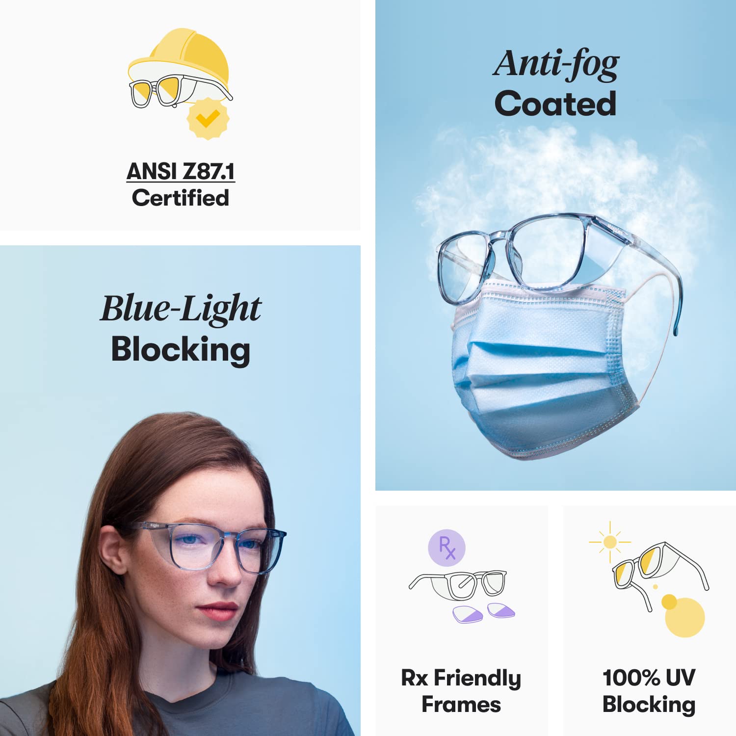 Stoggles Square Z87.1 Certified Kids Safety Glasses - Polycarbonate, Scratch & Shatter-Proof, Blue Light & UV Protection with Anti-Fog Coating - Protective Eyewear for School, Sports & Outdoor Activities