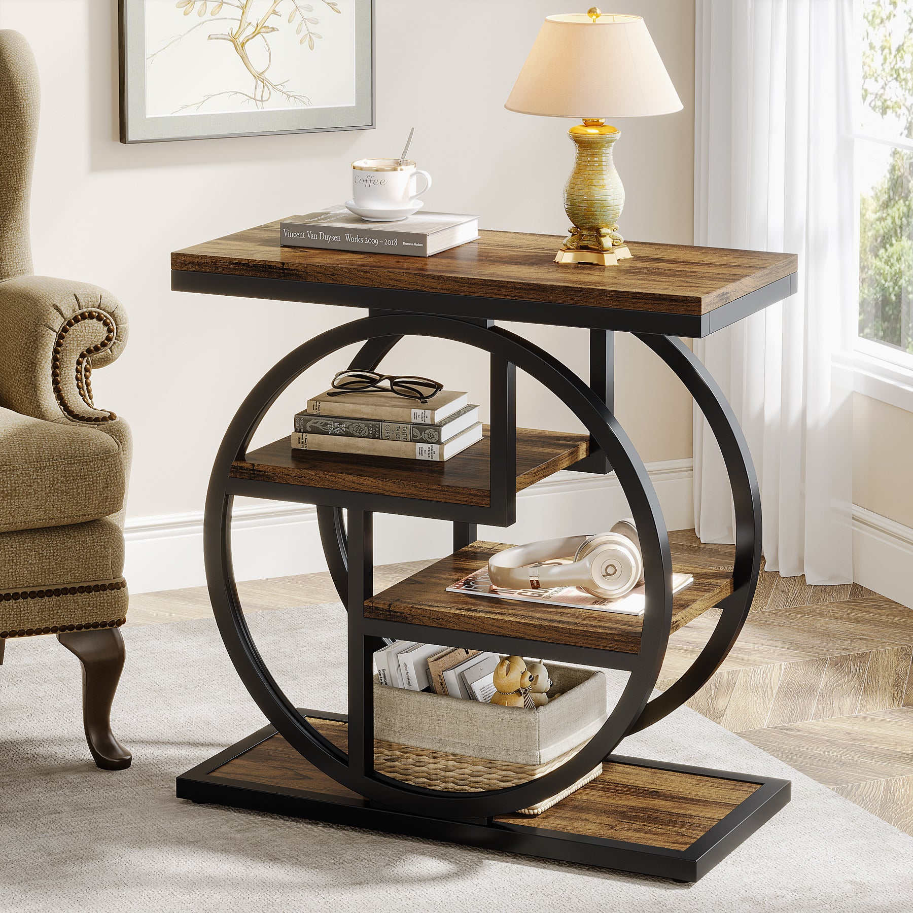 4-Tier Wooden End Table with Storage Shelves - Modern Side Table for Living Room, Bedroom & Office - Perfect for Organizing Books, Plants & Decor