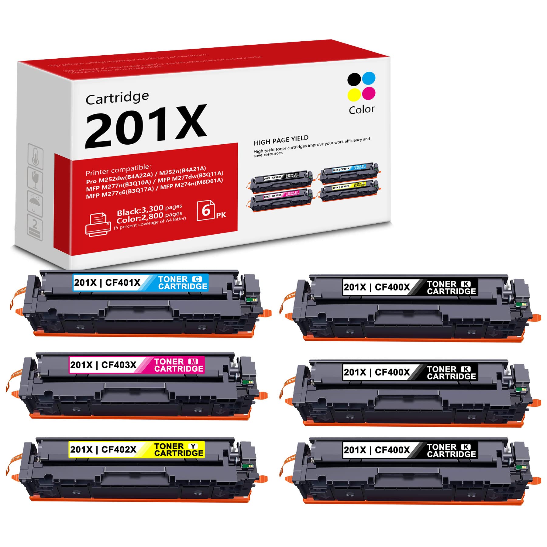 DQDZSWGS 6-Pack Compatible Toner Cartridge Replacement for HP Pro M277dw M277c6 M252dw M252n MFP M274n M277n - 3 Black, 1 Cyan, 1 Magenta, 1 Yellow | High-Yield Printing for Office & Home Use